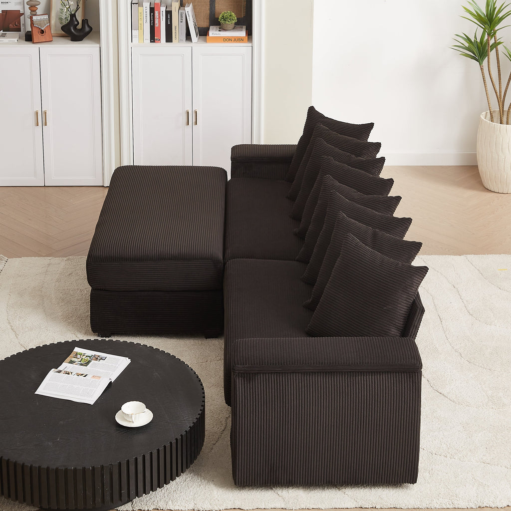 Luxe Oversized L Shaped Sofa with Chaise,Comfy Corduroy L Shaped Sectional Couches with 8 Pillows and Two Armrest storage space,Soft Fluffy Upholstered Sofa Bed for Living Room Apartment Bedroom