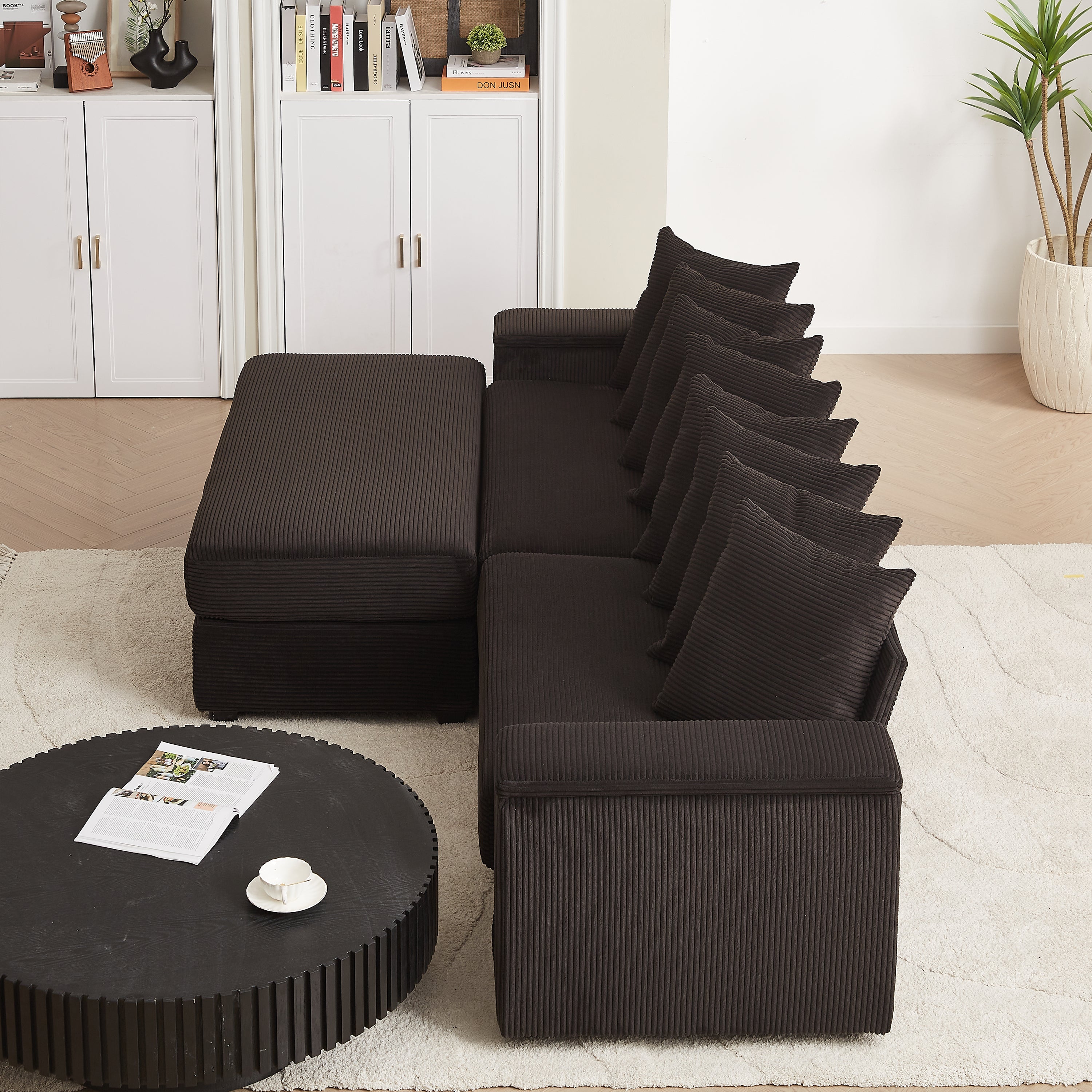 Luxe Oversized L Shaped Sofa with Chaise,Comfy Corduroy L Shaped Sectional Couches with 8 Pillows and Two Armrest storage space,Soft Fluffy Upholstered Sofa Bed for Living Room Apartment Bedroom