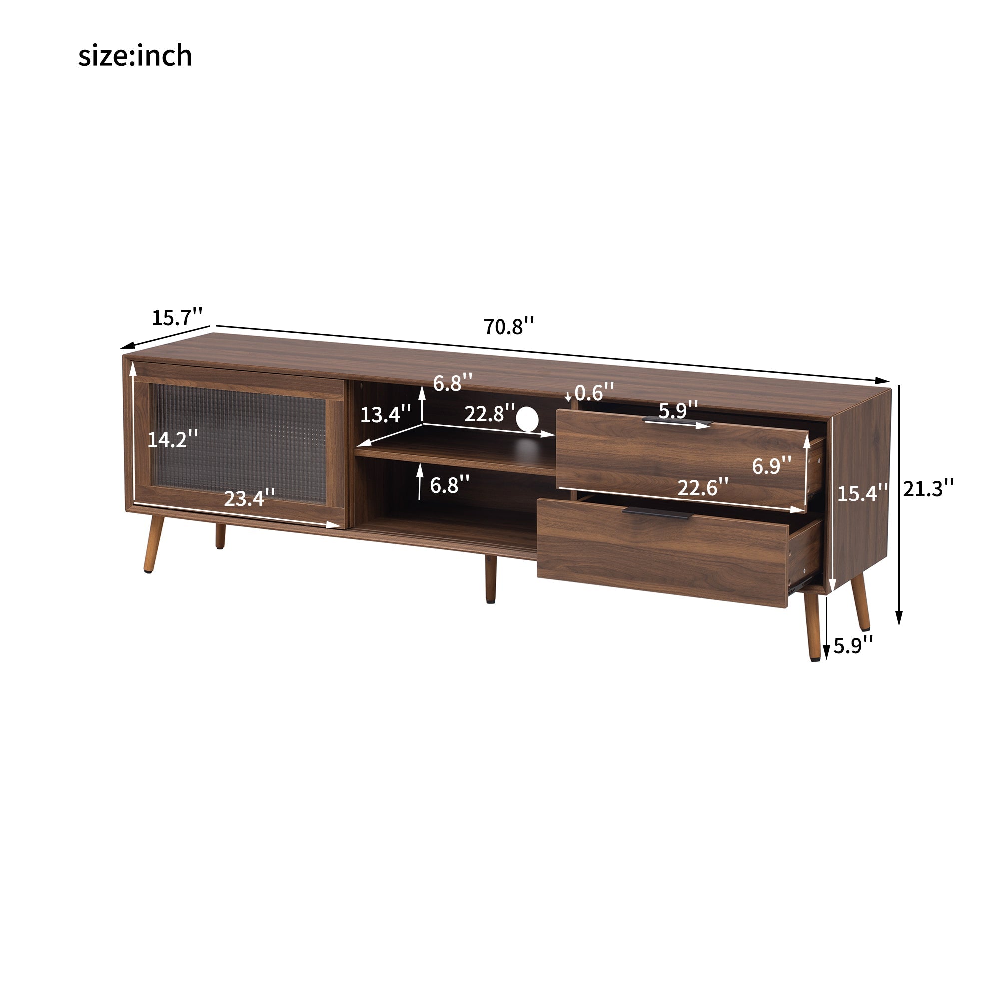 Modern TV Stand for 75'+ TV, TV Console with 2 Glass Doors, Entertainment Center with 2 Drawers & Storage Cabinet, 70' Media Console Table for Living Room, Bedroom