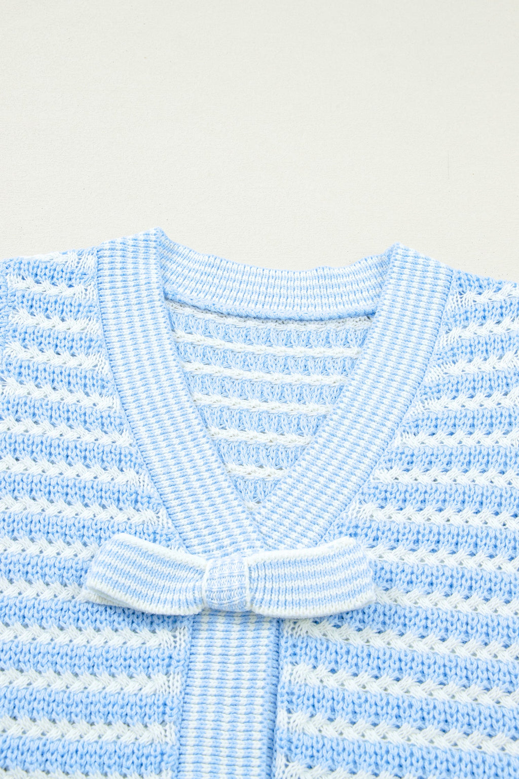 Stripe Bow Tie V-Neck Short Sleeve Sweater