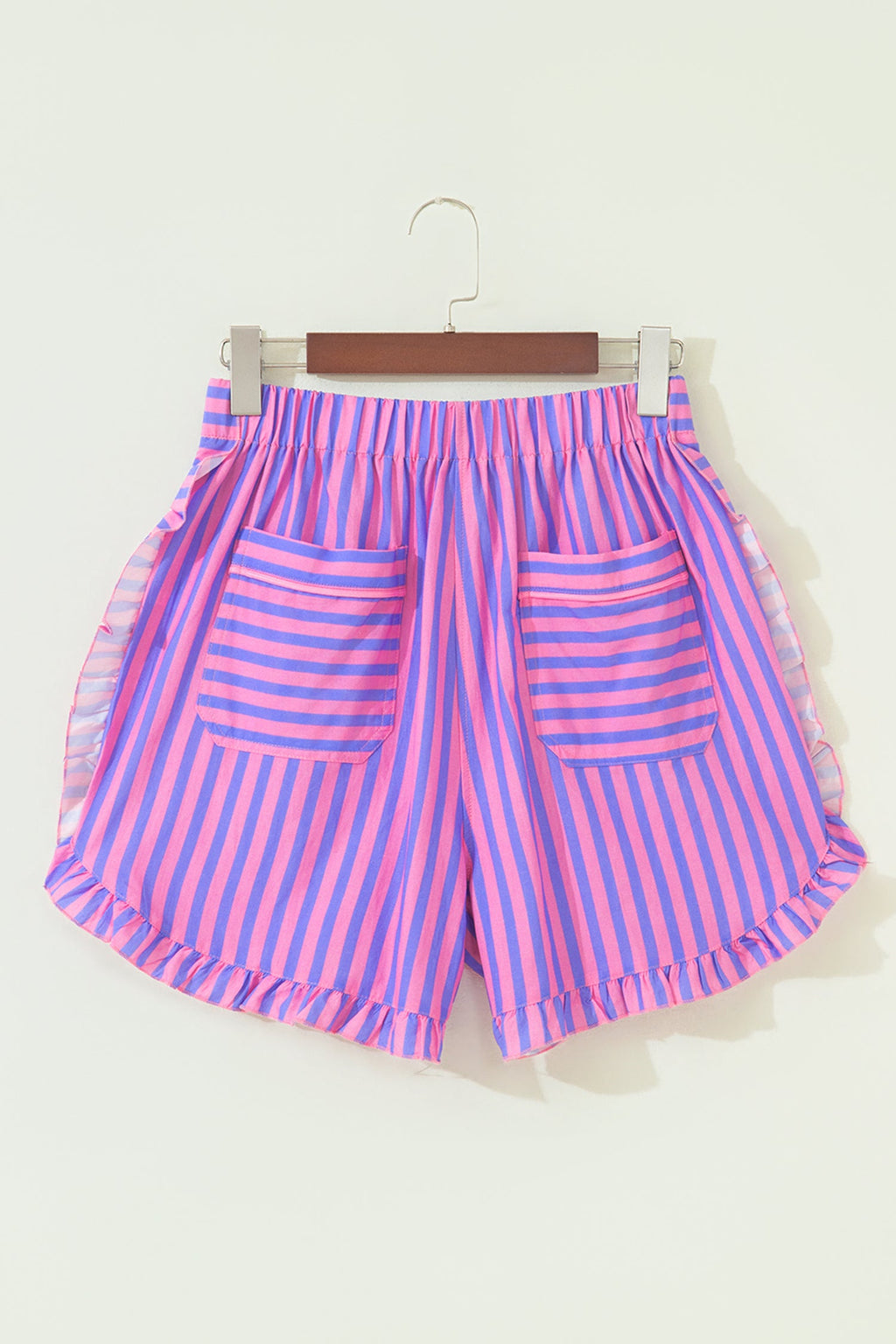 Stripe Ruffle Trim Elastic Waist Shorts