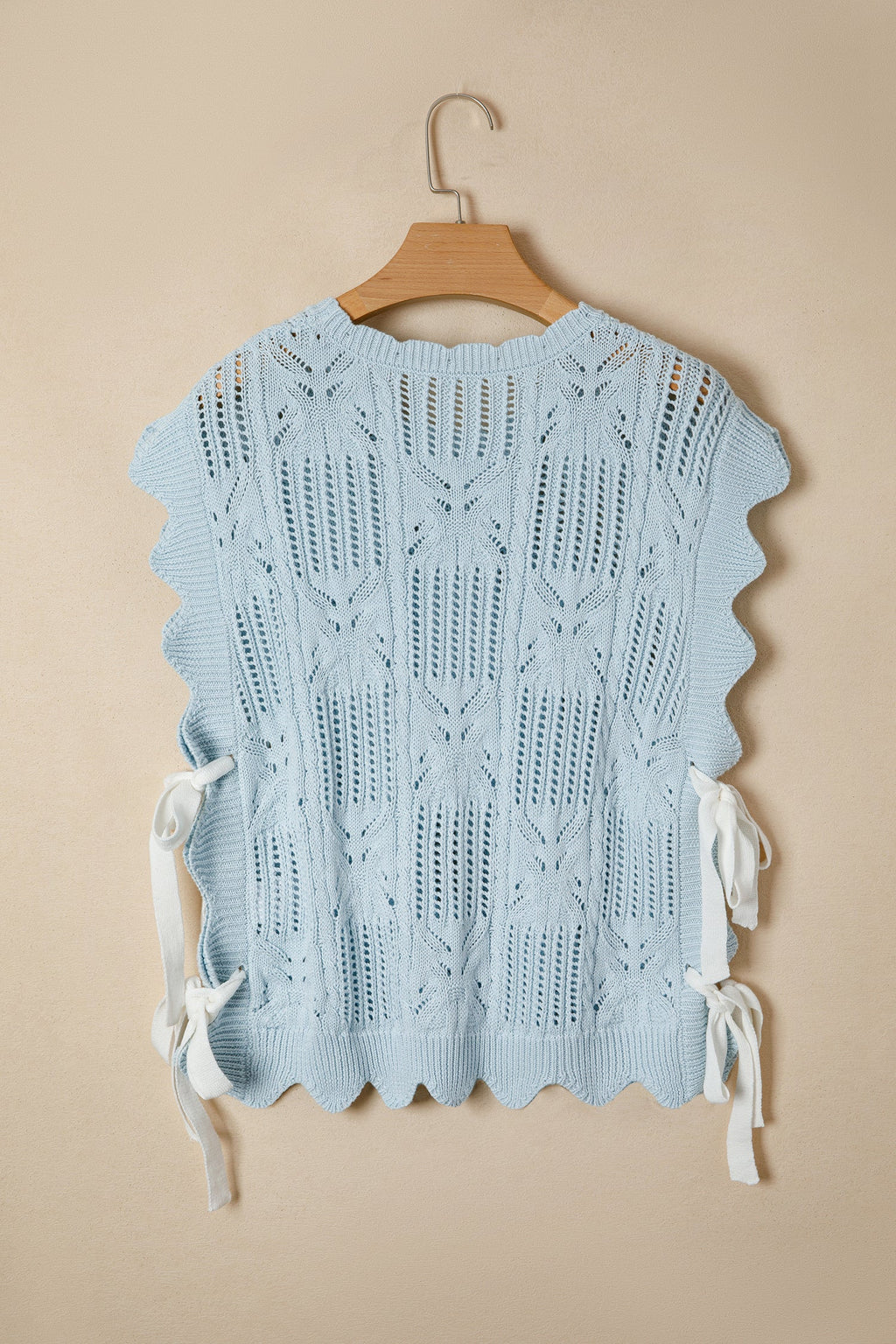 Pointelle Knit Scallop Trim Short Sleeve Sweater