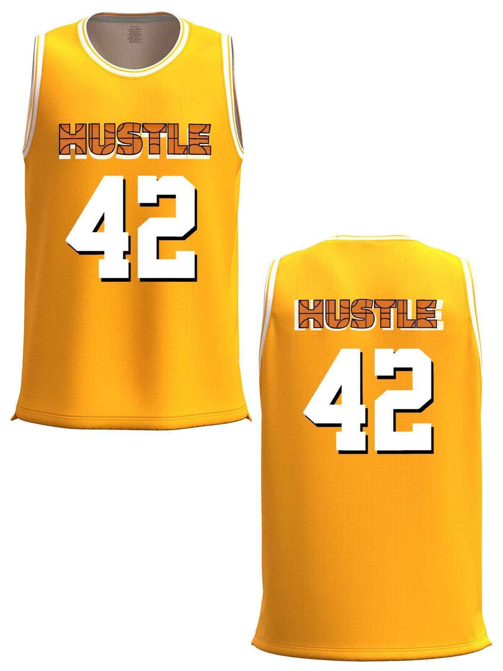 Hustle 42 Adult Yellow Basketball Jersey | Ships From USA
