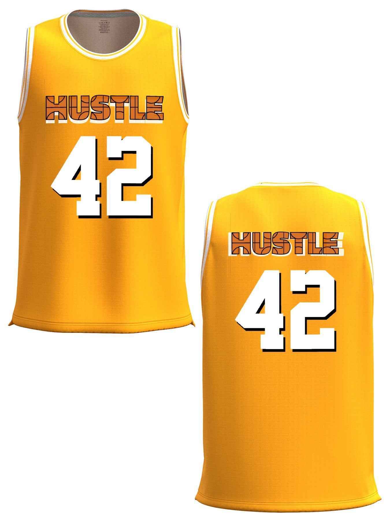 Hustle 42 Adult Yellow Basketball Jersey | Ships From USA