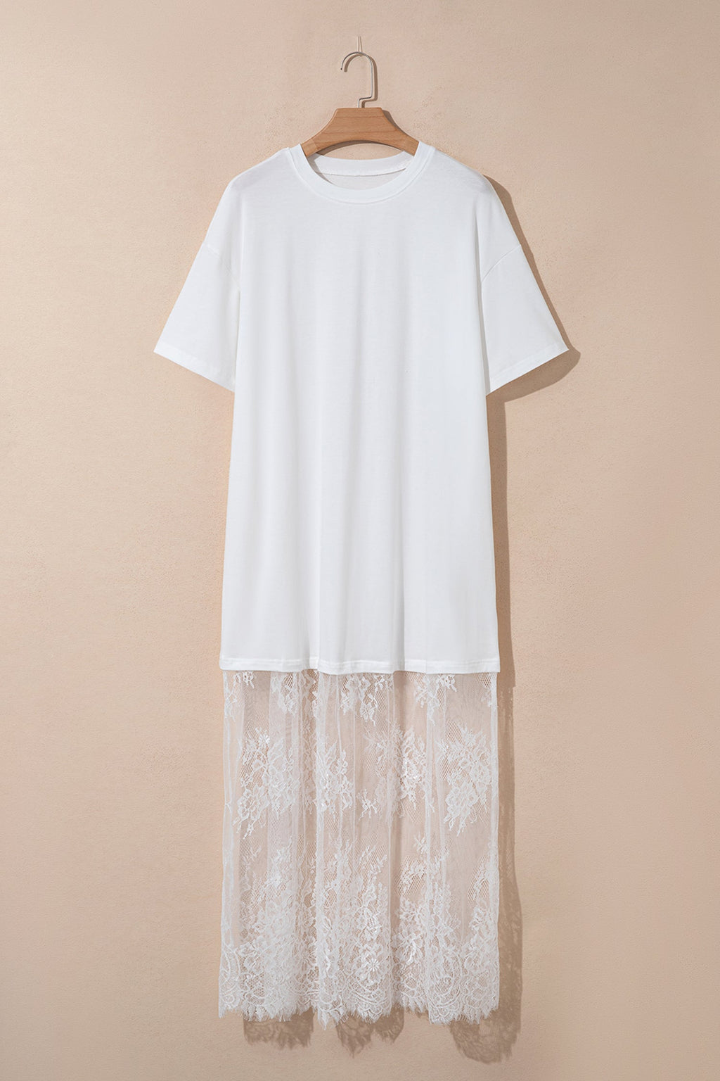 Solid Lace Patchwork Short Sleeve Maxi Dress