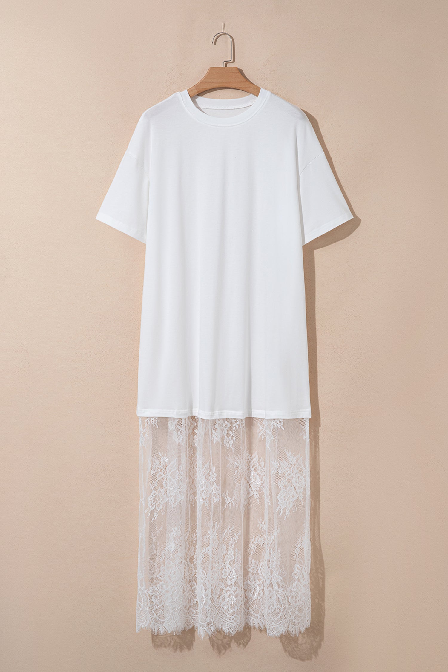 Solid Lace Patchwork Short Sleeve Maxi Dress