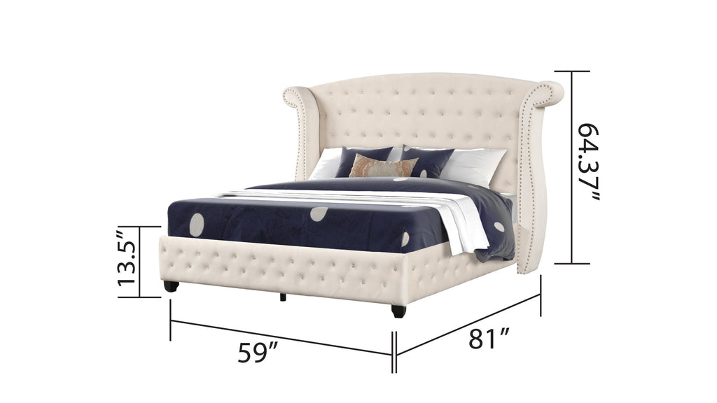 SOPHIA Crystal Tufted Full 5 Pc Bed Made with Wood in Cream (NJ INVENTORY)