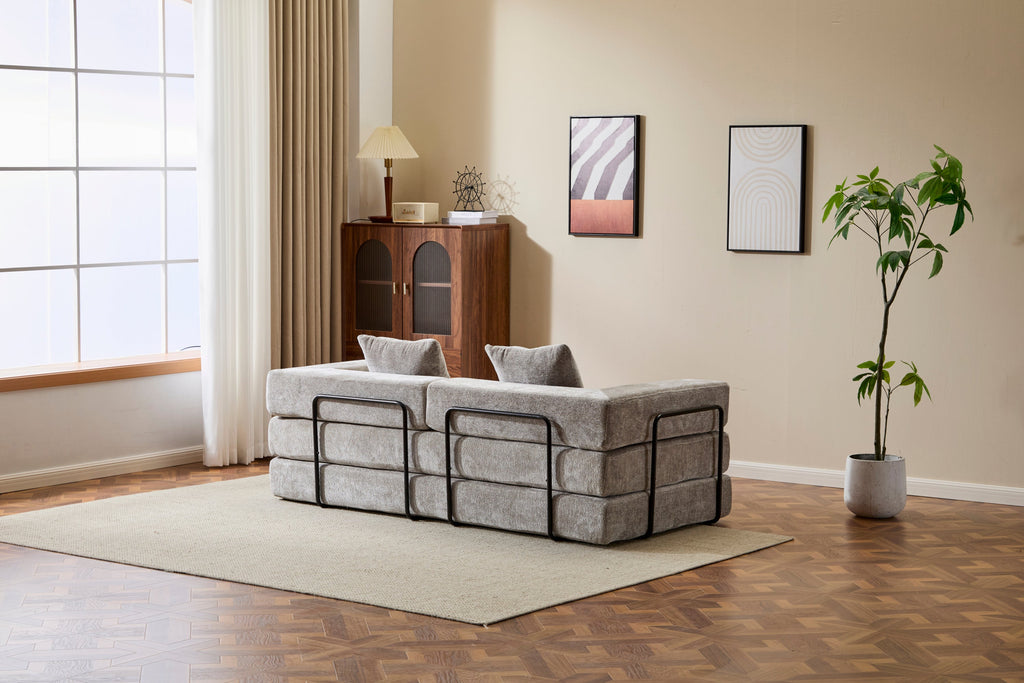 Floor Couch,Compression Sofa,Convertible Floor Sofa Bed-with Pillow Back Support Armrest,Comfy Futon Couch Lounge Sleeper Bed,Chenille fabric,for Living Room Bedroom (LIGHT-GREY)