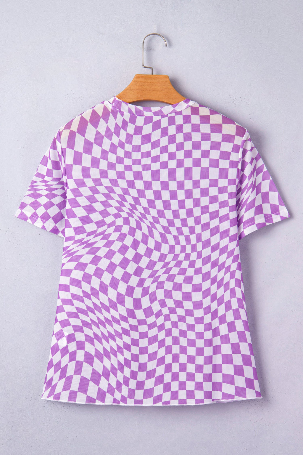 Checker Mesh Mock Neck Short Sleeve T-Shirt