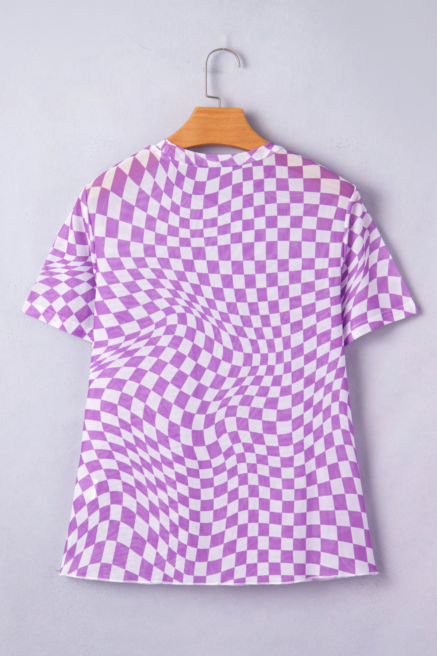Checker Mesh Mock Neck Short Sleeve T-Shirt