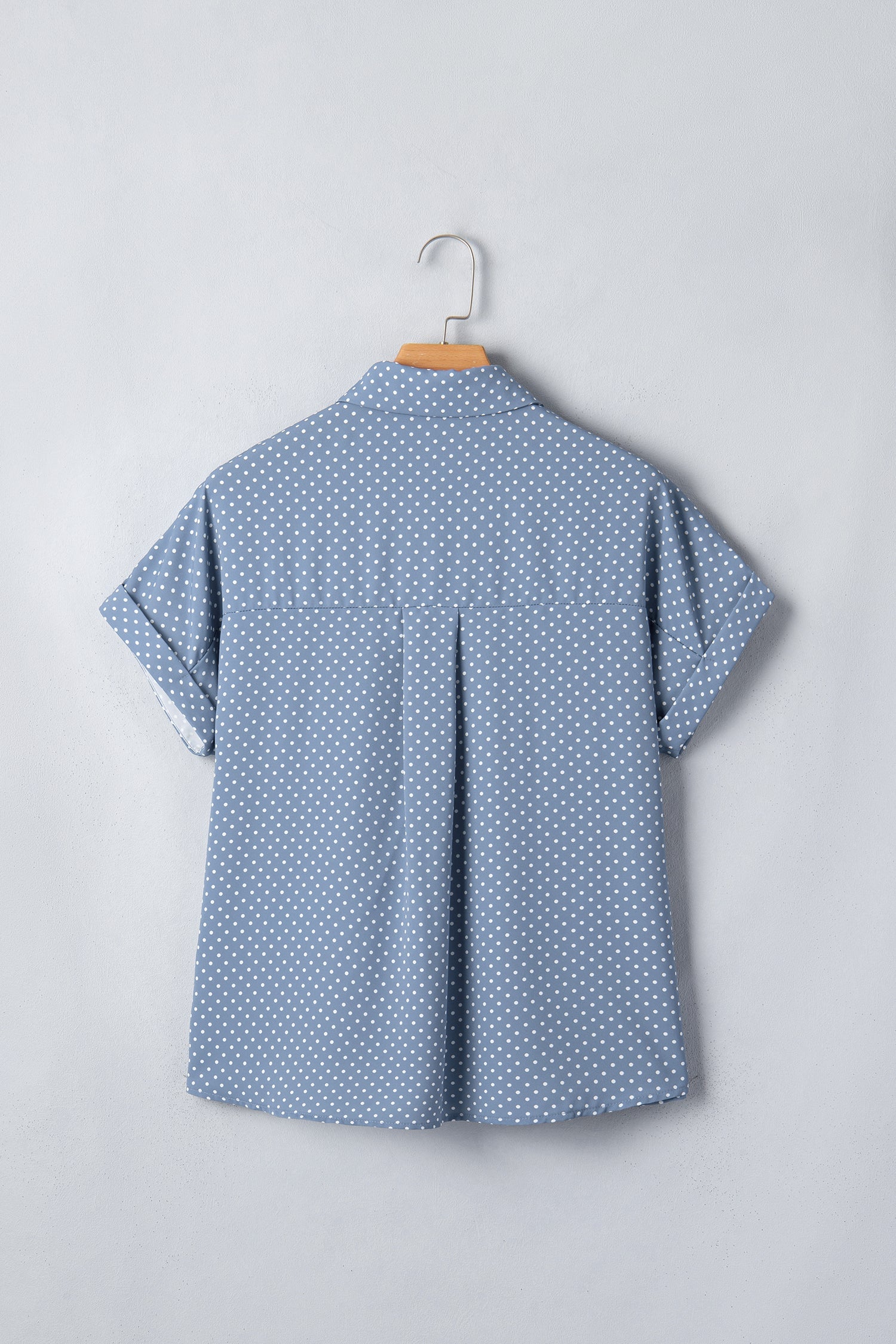 Polka Dot Cuffed Short Sleeve Buttoned Shirt