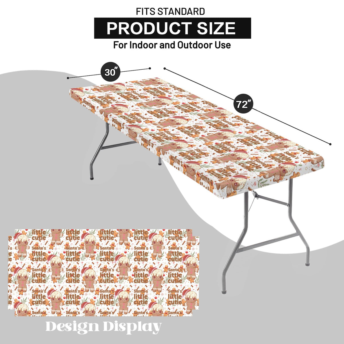 Santa's Little Cutie Gingerbread Boy Elastic Fitted Tablecloth - 72" x 30" (Made in USA)