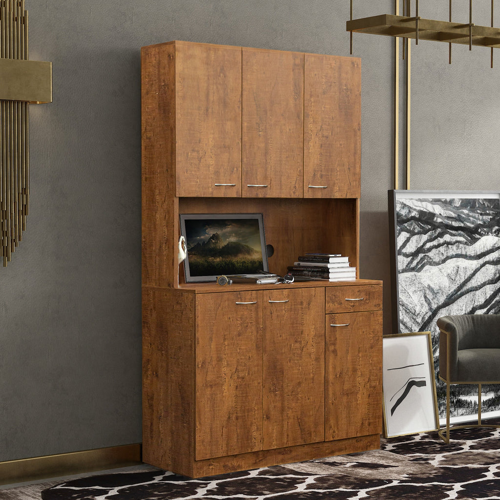 70.87' Tall Wardrobe& Kitchen Cabinet, with 6-Doors, 1-Open Shelves and 1-Drawer for bedroom,Walnut