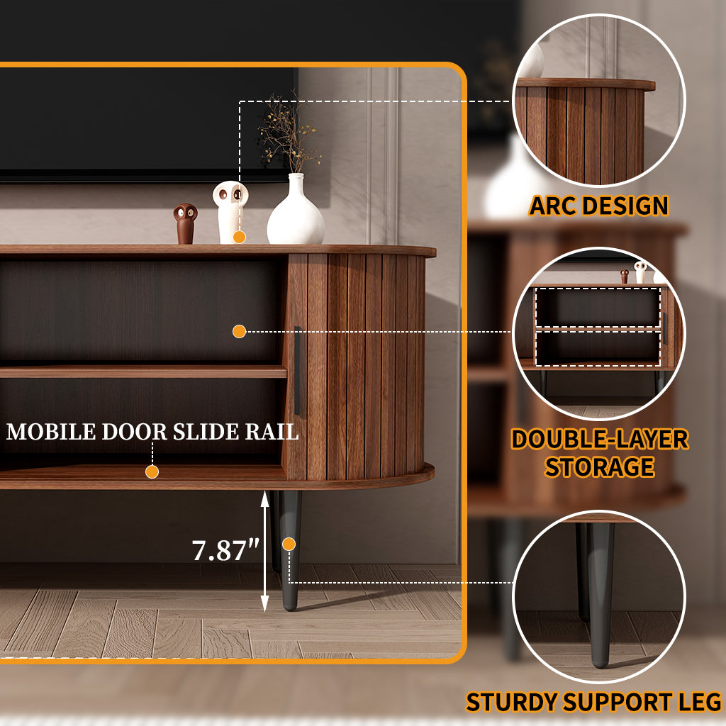 TV Stand, 55' Modern TV Console Table with Storage Compartment and Sliding Door, Gaming Entertainment Center with Cabinet for Living Room, Bedroom, Office (Walnut) BACK-TO-SCHOOL