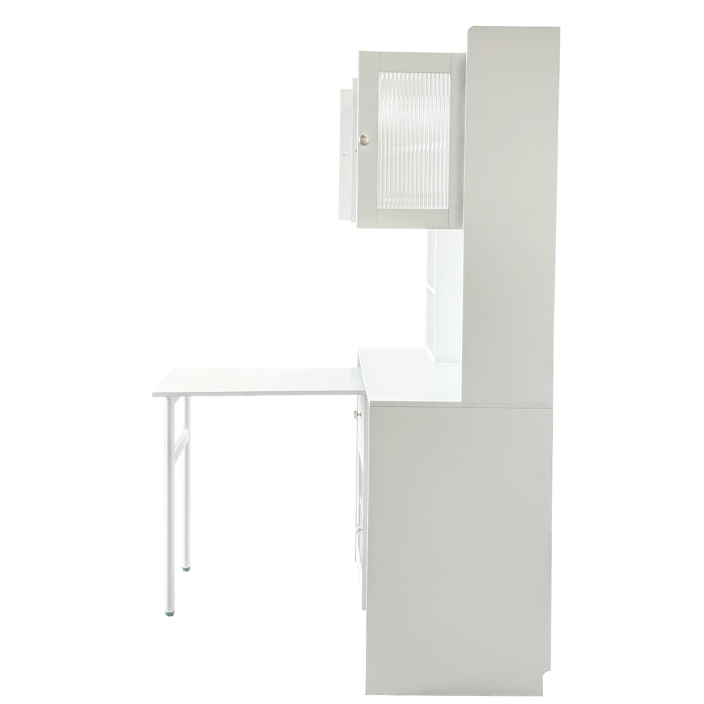 Computer Desk with glass door for Home Office or Study desk,  Bookshelf & Hutch, Computer Desk with 90 Degree Rotating Desktop,Large Working Space