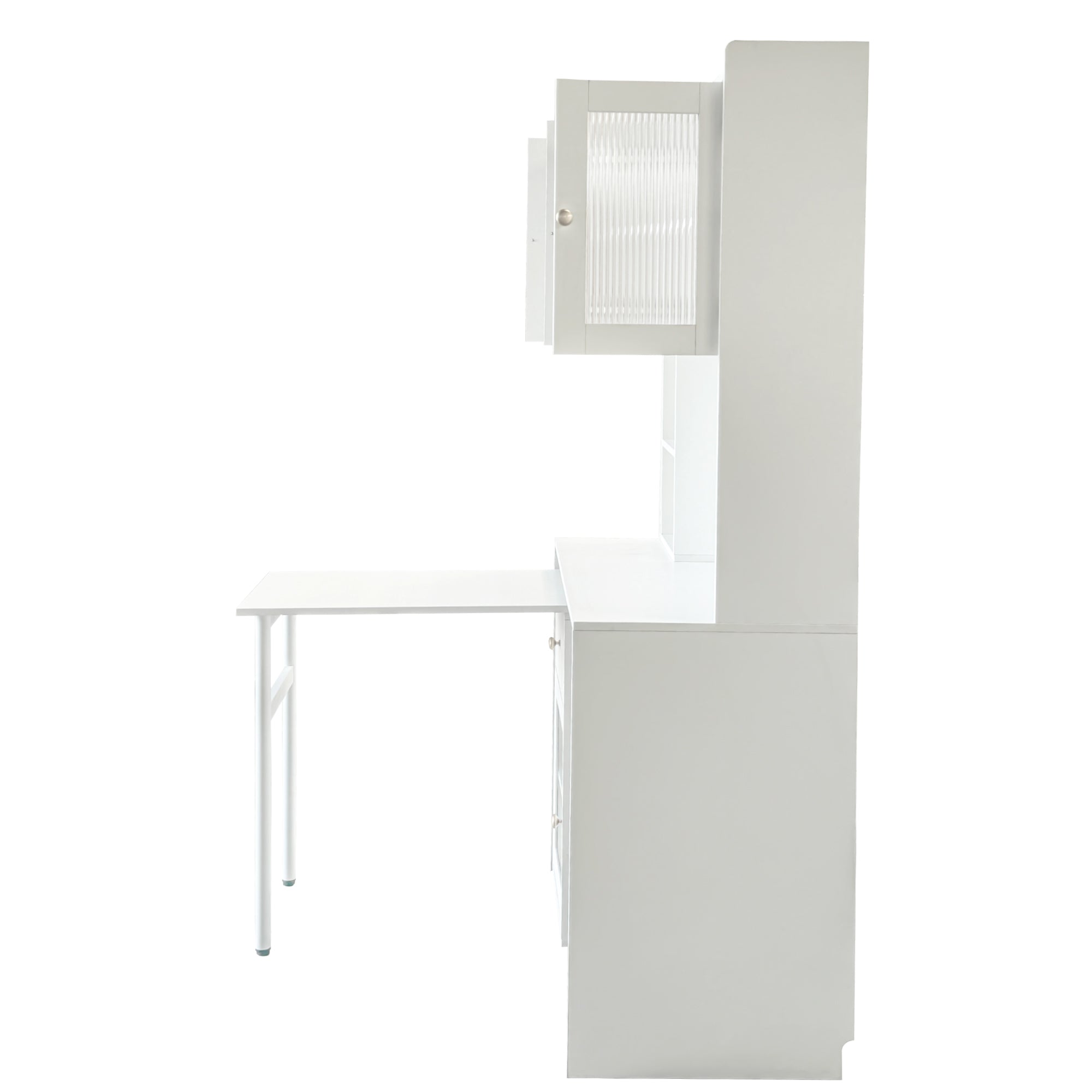 Computer Desk with glass door for Home Office or Study desk,  Bookshelf & Hutch, Computer Desk with 90 Degree Rotating Desktop,Large Working Space