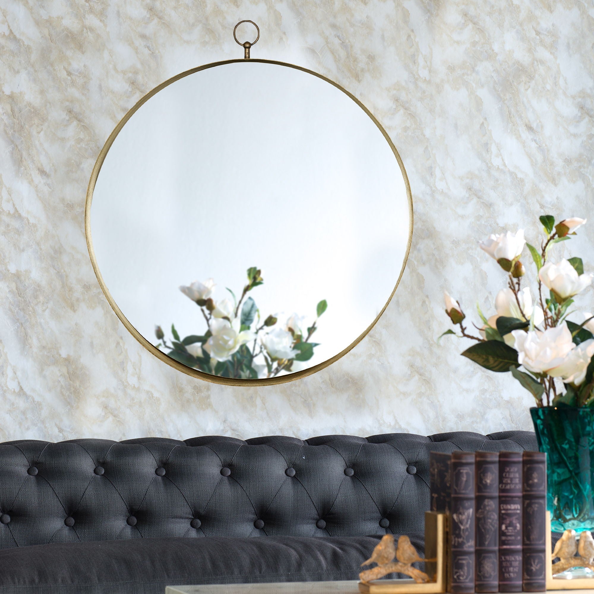 Round Mirror, Circle Mirror With Iron Frame For Living Room Bedroom Vanity Entryway, Hallway
