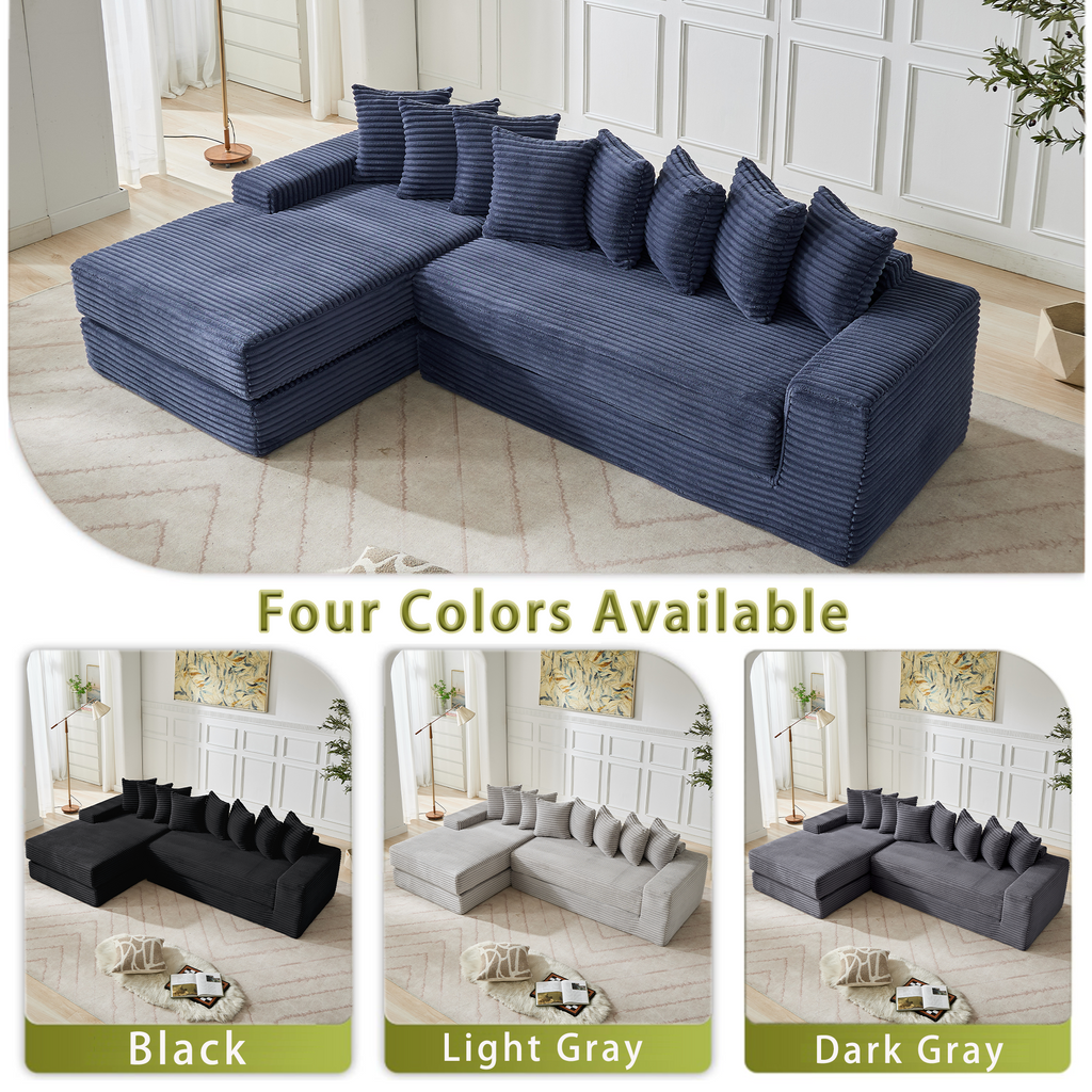 [NEW ARRIVED] [VIDEO PROVIDED]   Oversize Cloud Couch, L-Shape Sofa, Convertible Floor Sleeper Sofa Bed,  No Assembly ,Eight  pillows,3-in-1,Side Pocket,(Left Facing Sofa),3 Seat,Corduroy,Blue