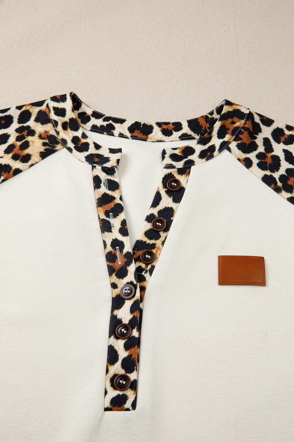 Leopard Patchwork Half Buttoned Short Sleeve Top