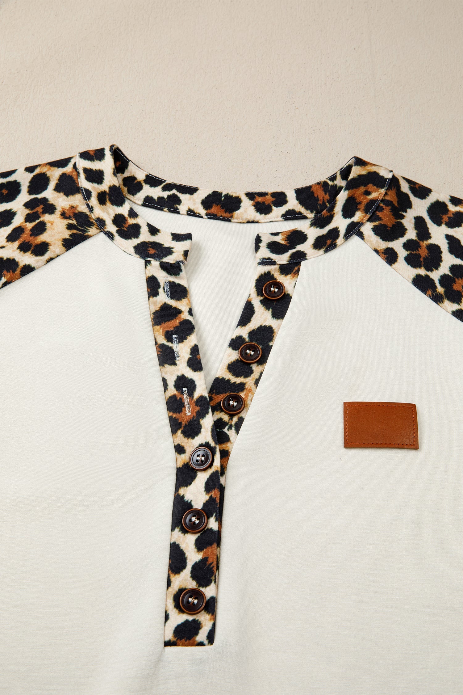 Leopard Patchwork Half Buttoned Short Sleeve Top