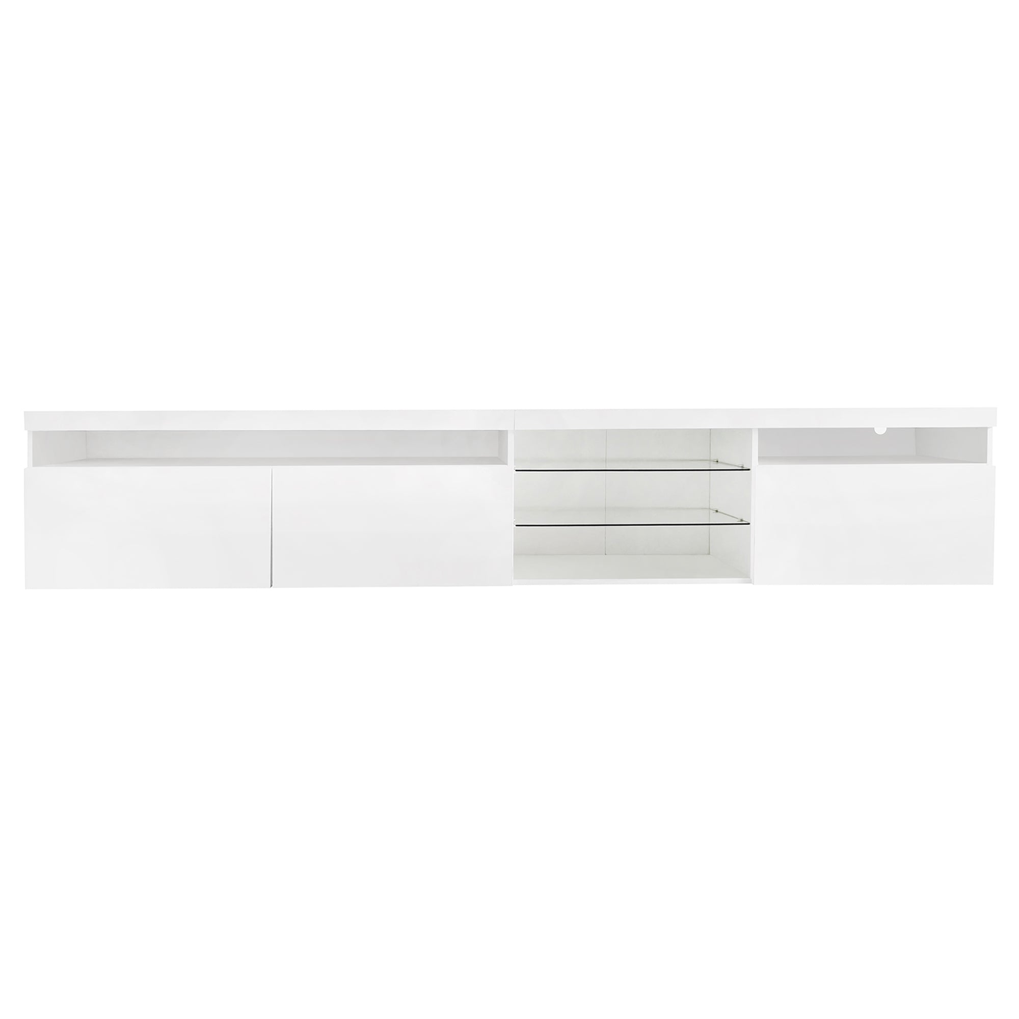 ON-TREND Unique Design TV Stand with 2 Glass Shelves, Ample Storage Space Media Console for TVs Up to 105', Versatile TV Cabinet with LED Color Changing Lights for Living Room, White