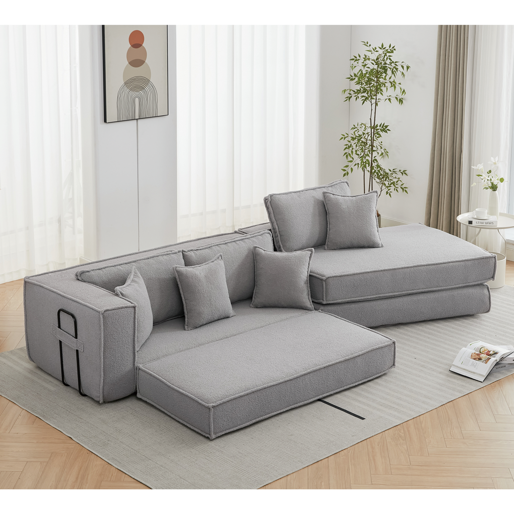 [NEW ARRIVED] [VIDEO PROVIDED]  Folding Convertible Out Sleeper Sofa Bed,2-in-1,  Combination Convertible Sofa,3 seat, Upholstered,Fold Out Floor Gaming Sofa Bed , Lamb Velvet Fabric,Living Room, Gray