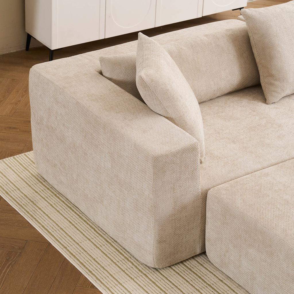 Modular cross-section with L-shaped lounge chair, cloud sofa, living room, bedroom soft cushion sofa - no installation required - chenille fabric  (Beige)