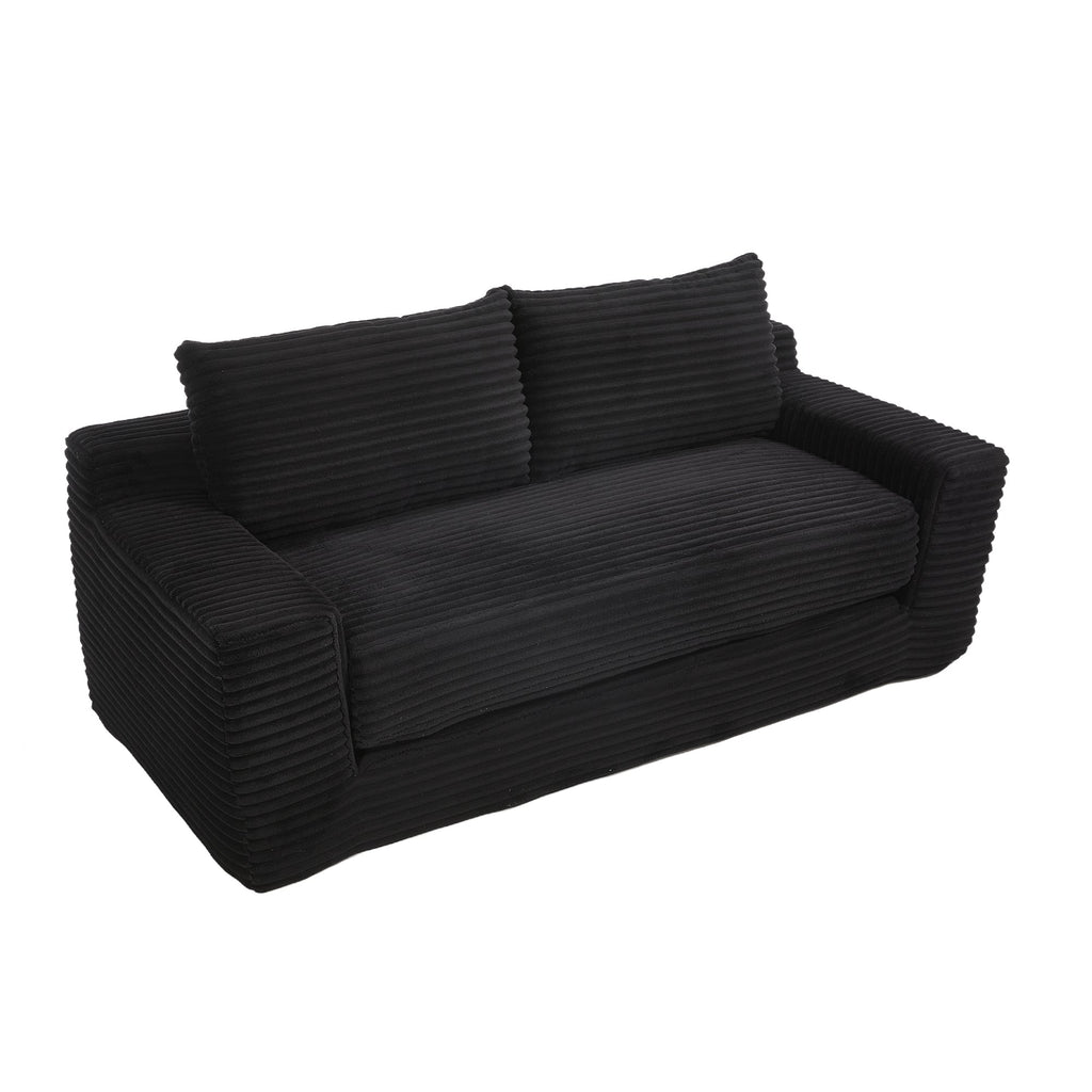 Loveseat Sofa  with Memory Foam & Steel Frame - No Assembly, Convertible 2-in-1 Design, Corduroy Fabric - Compact Couch for Small Spaces, Apartments, Home Office & Bedroom (Black)
