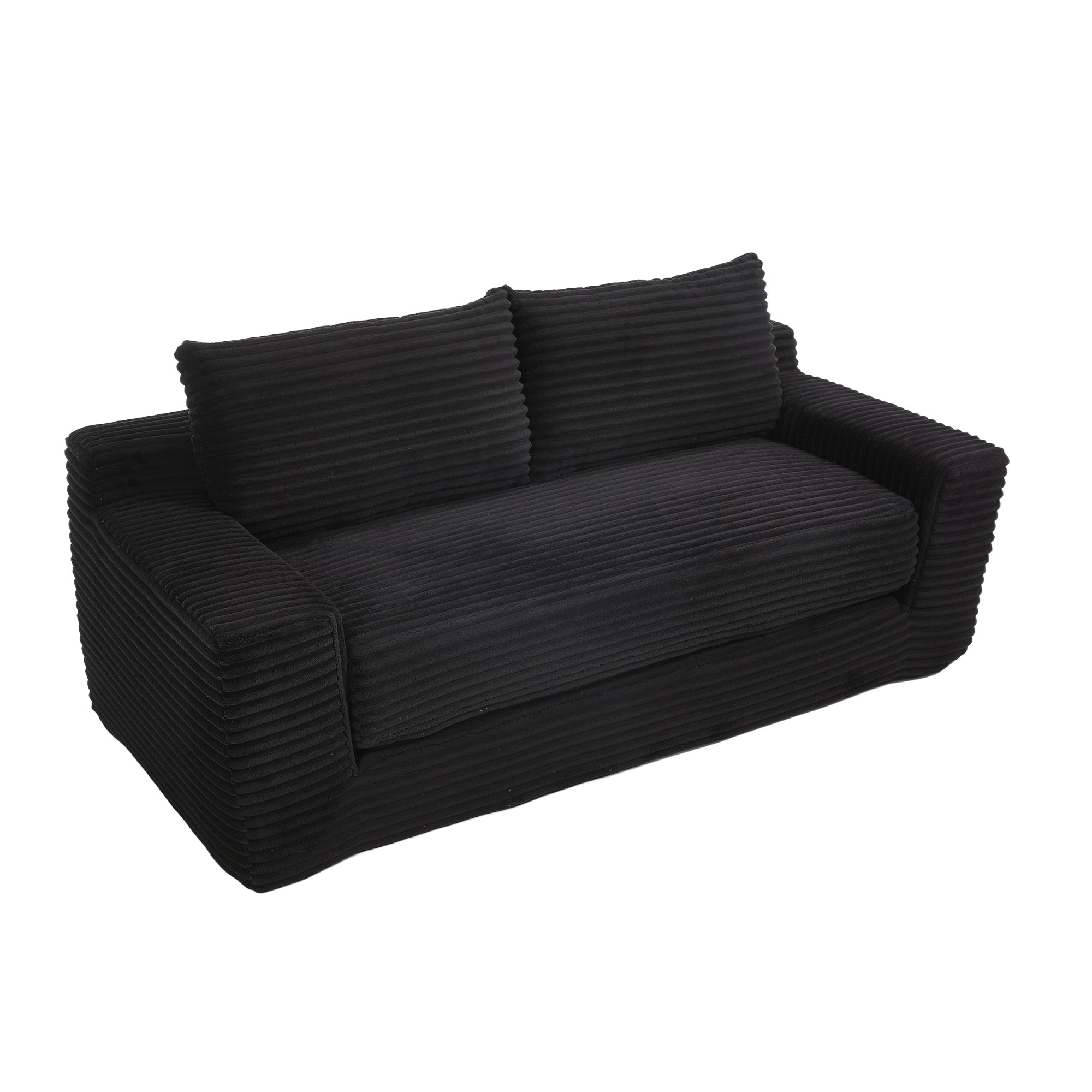 Loveseat Sofa  with Memory Foam & Steel Frame - No Assembly, Convertible 2-in-1 Design, Corduroy Fabric - Compact Couch for Small Spaces, Apartments, Home Office & Bedroom (Black)