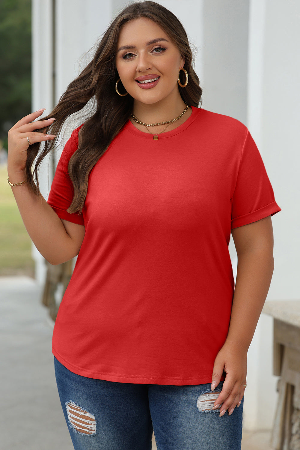 Solid Short Sleeve Crew Neck Tee