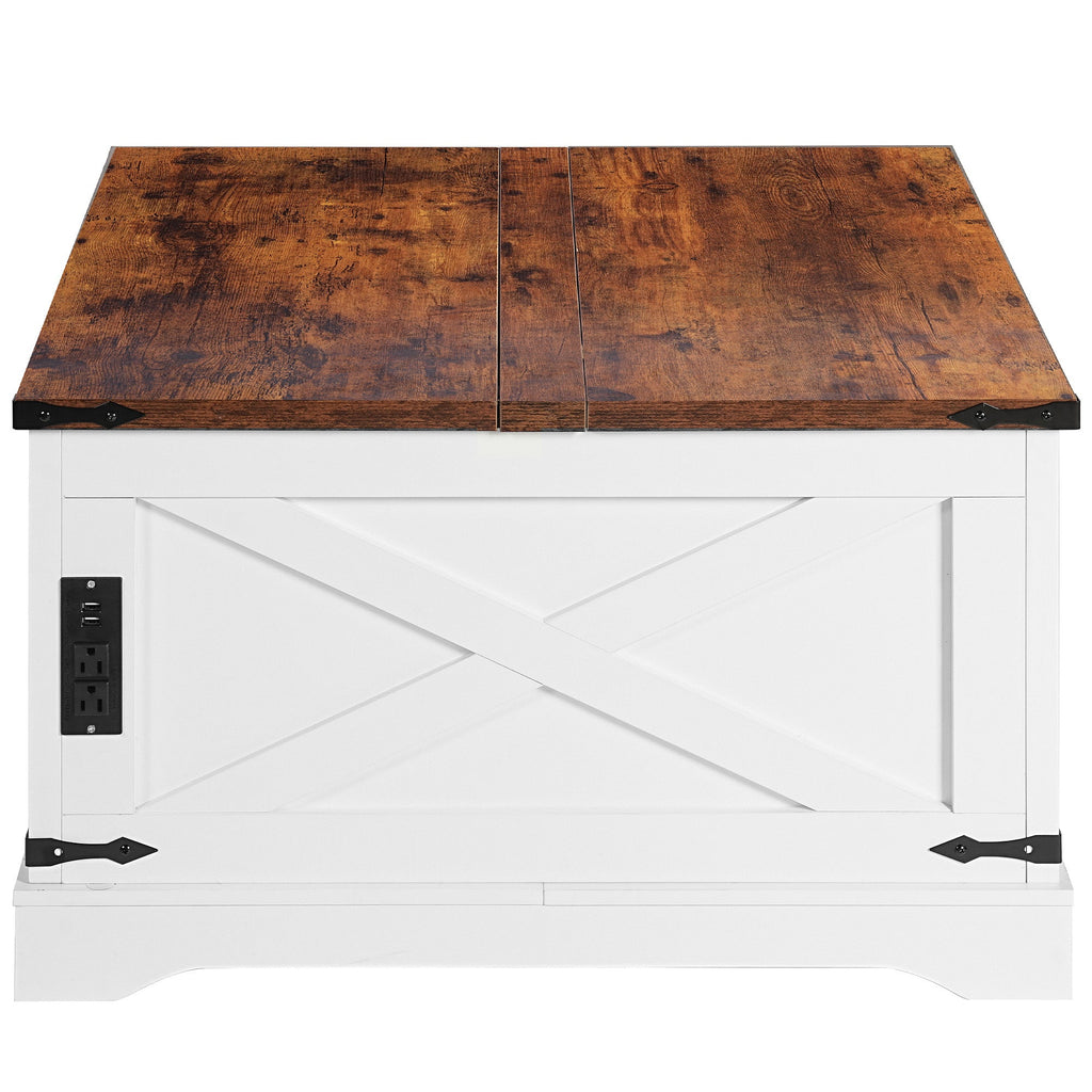 Lift-Top Coffee Table with Storage & Charging Station,Multi-functional Lifting Dining Table Coffee Table,Living Room Home Table,Space-Saving Modern Design.35.4'x 35.4',Vintage White
