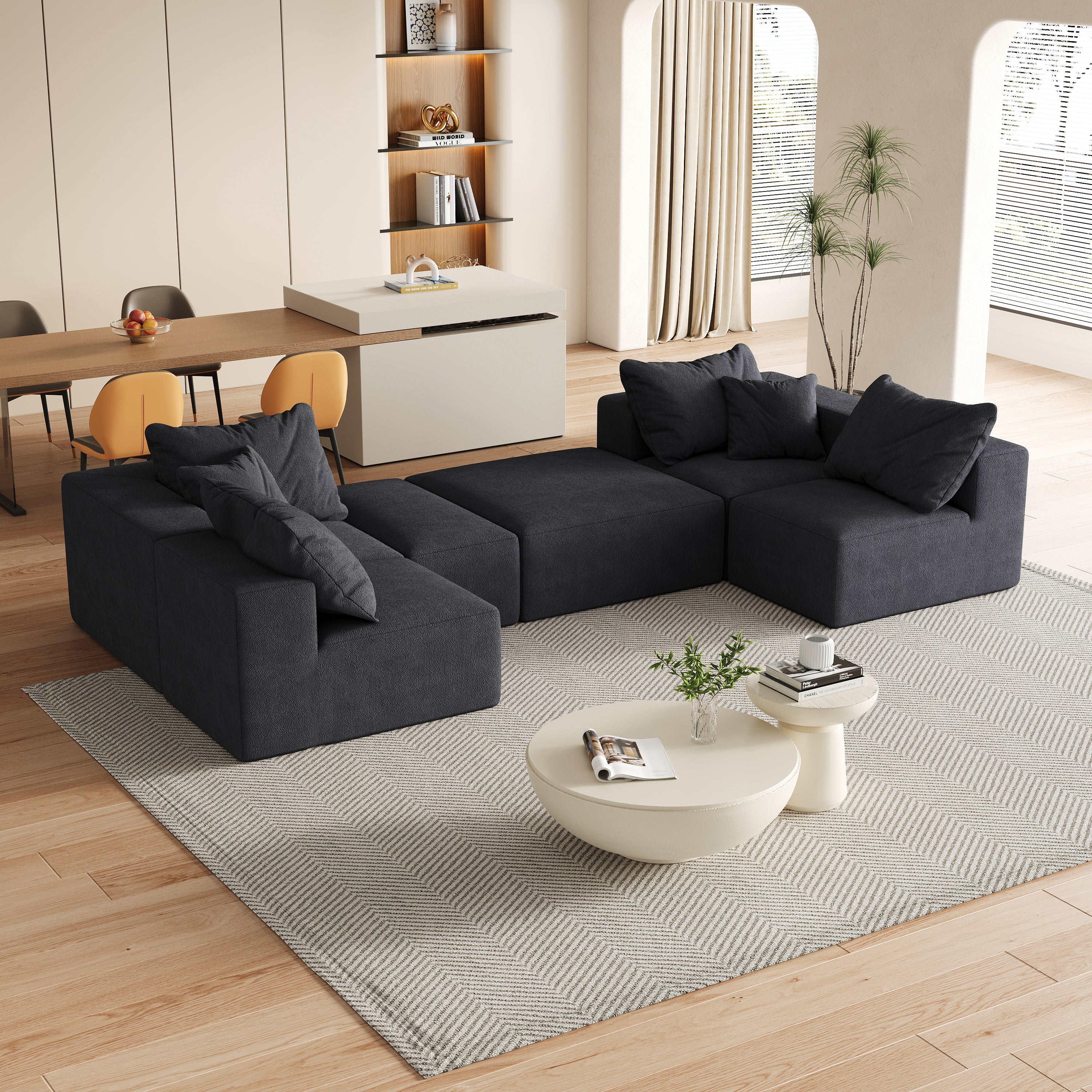 Modern Upholstered Sectional Boneless Couch Set,Modular 132' L Shaped Sectional Living Room Sofa Set With 6 Pillows,Free Combination Sofa Couch for Living Room,Bedroom