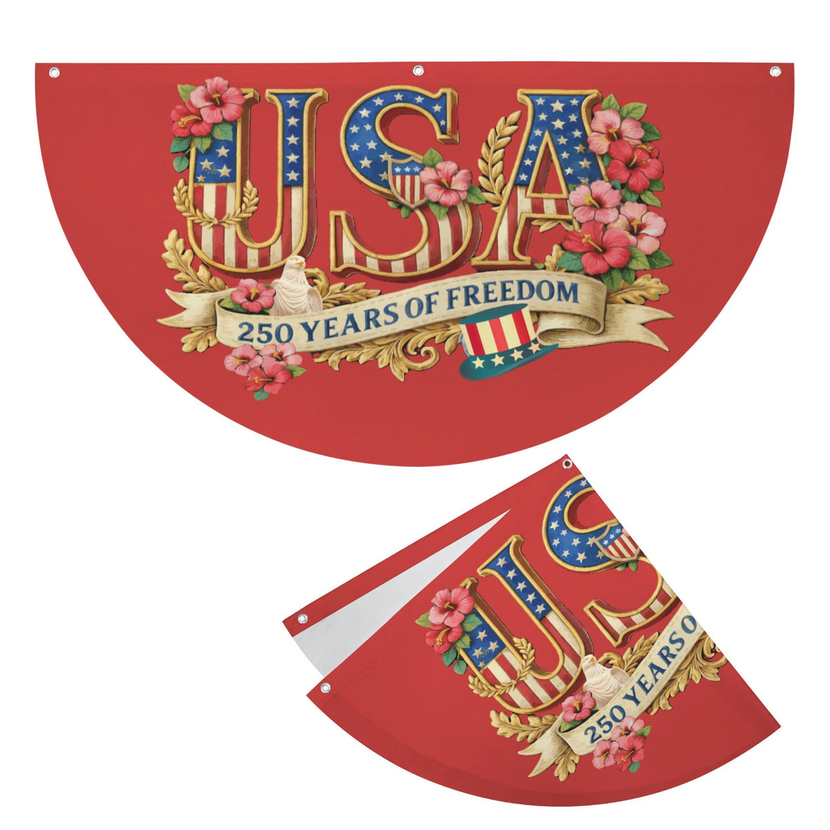 Patriotic 250 Years of Freedom Semi Circle Flag 36" × 18" | Ships from USA