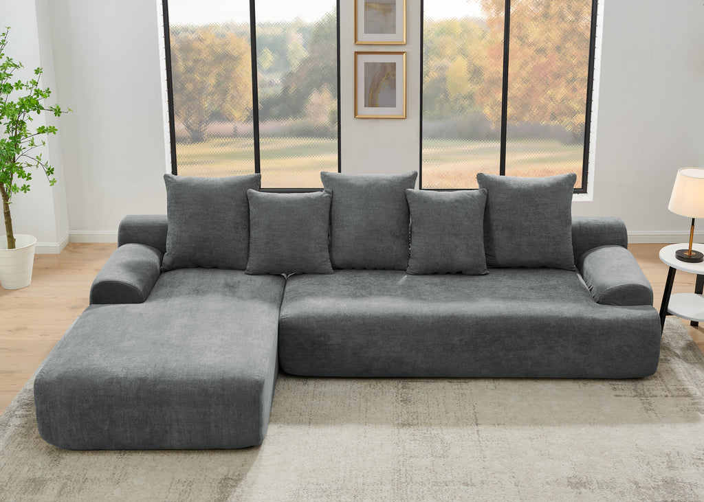 110.25x67'' Modern Upholstered L-Shape Sectional Sofa Couch, Modular Compressed Sofa with Free Combination for Living Room Bedroom, Melange Velvet, Grey