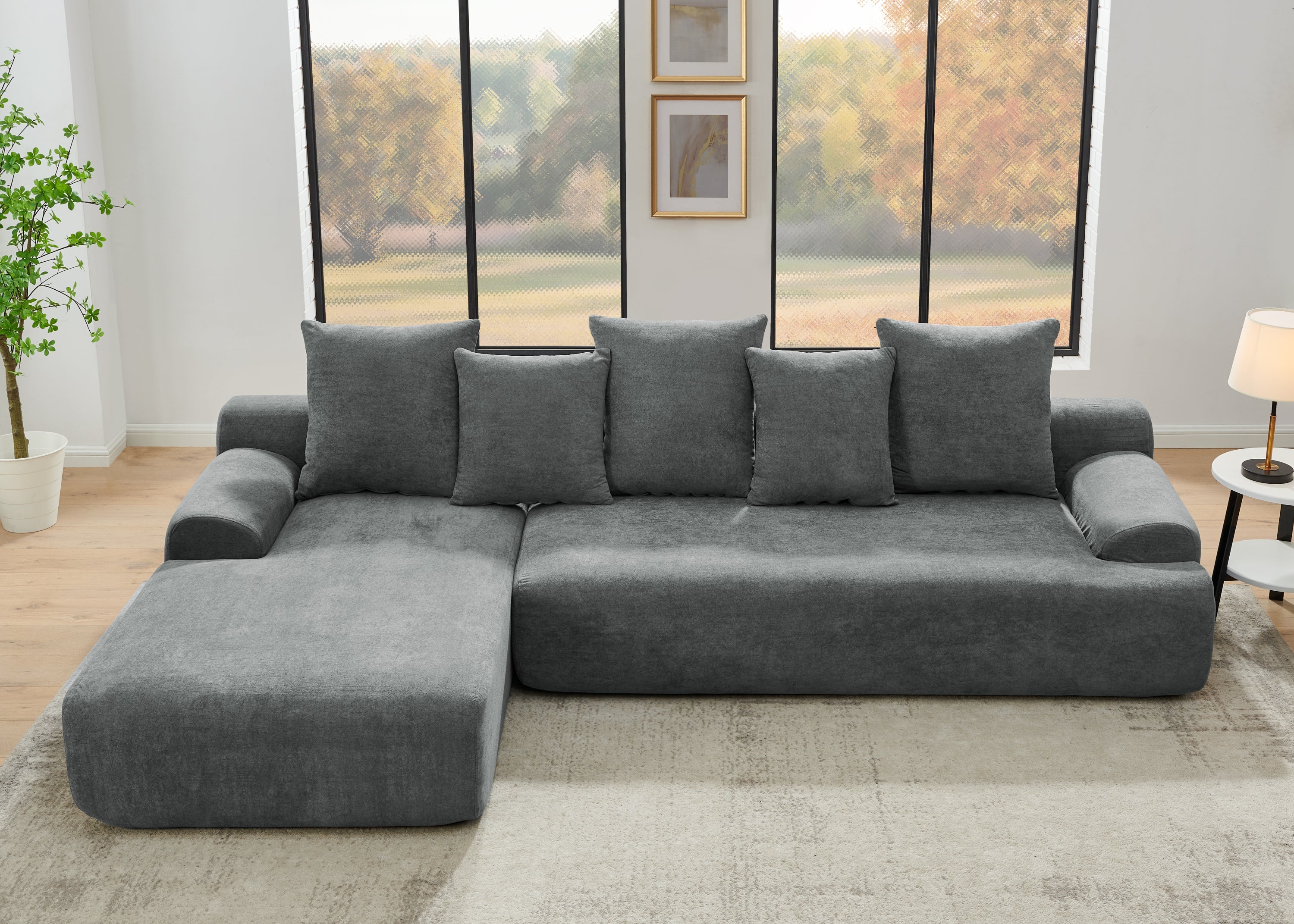 110.25x67'' Modern Upholstered L-Shape Sectional Sofa Couch, Modular Compressed Sofa with Free Combination for Living Room Bedroom, Melange Velvet, Grey