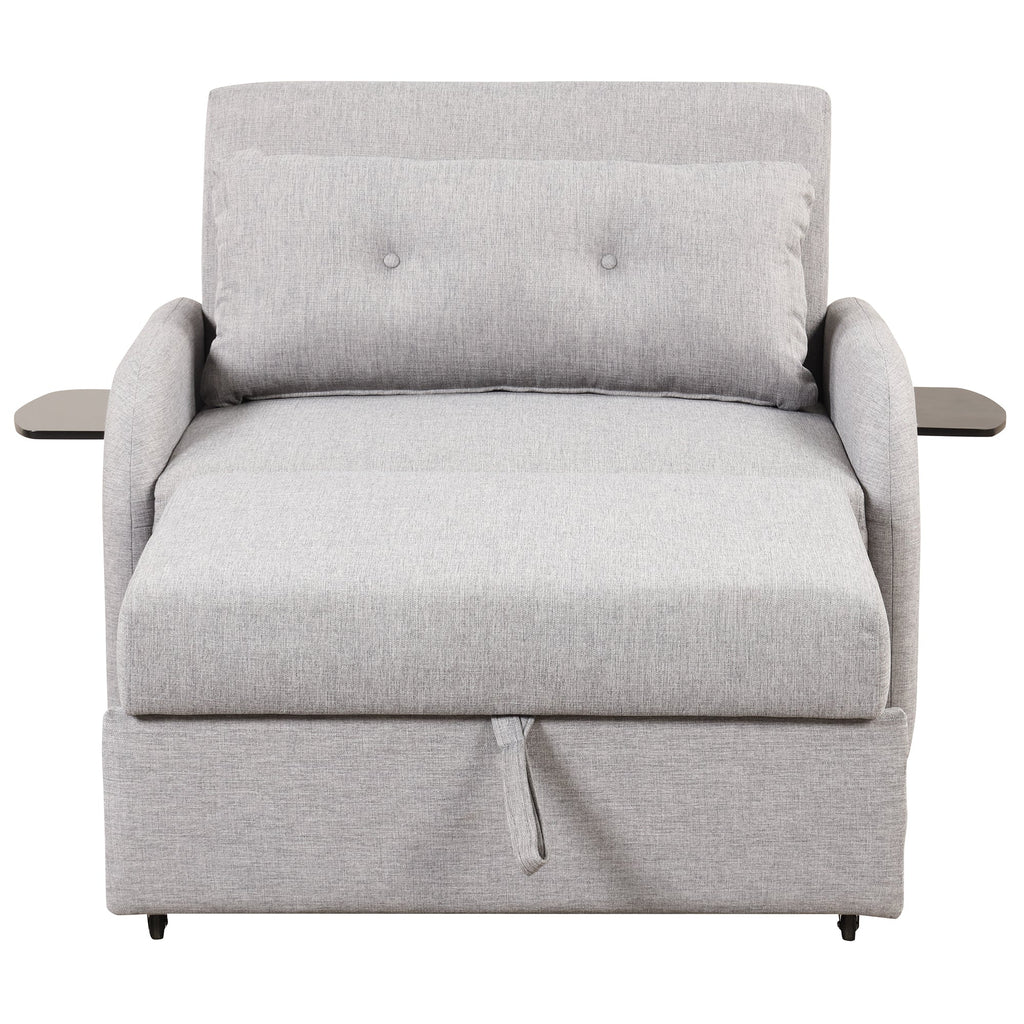 3-in-1 Pull Out Sofa Sleeper with Wing Table and USB Charge, Gray Linen, Iron Frame, 36.2-71.7'D x 42.9'W x 35.8'H
