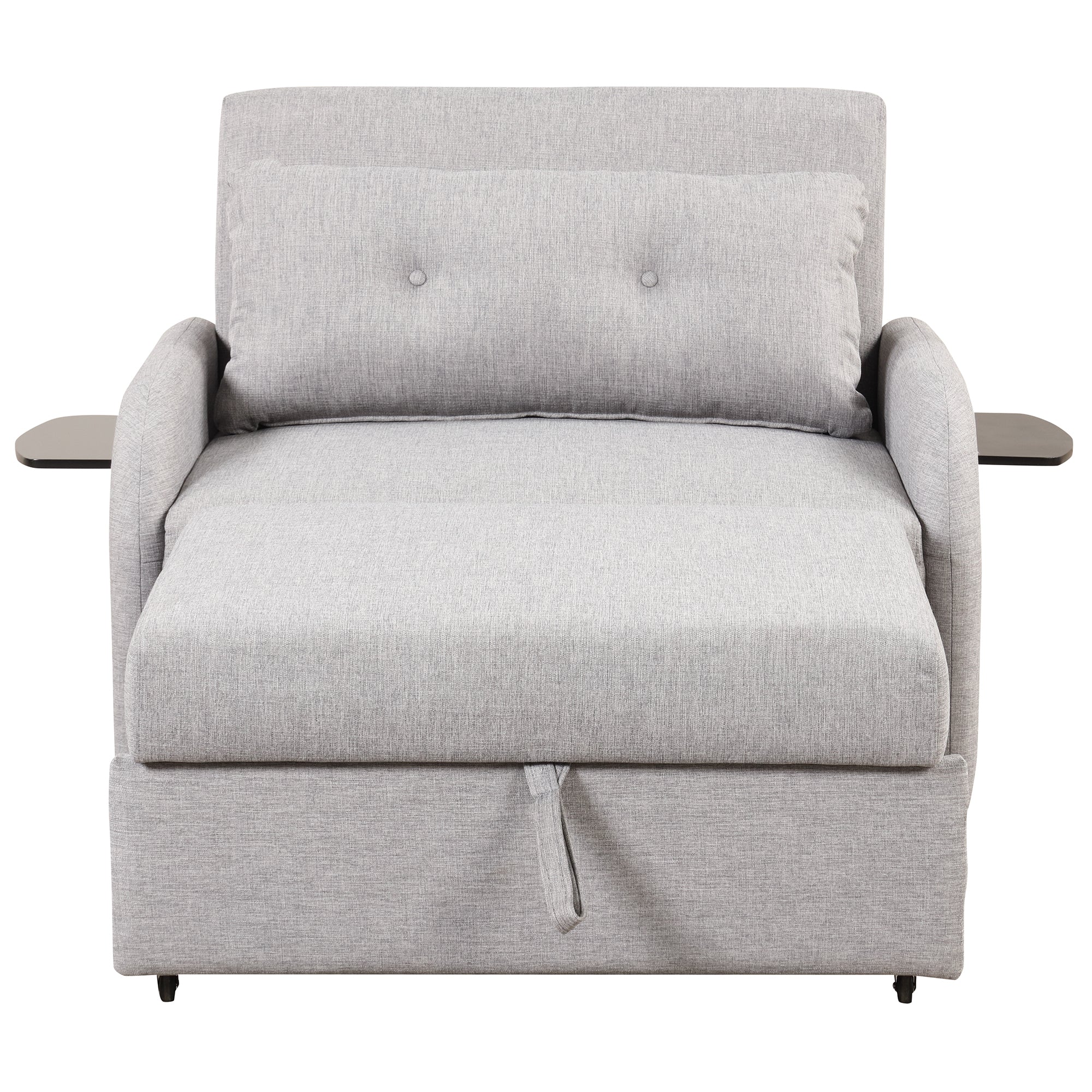 3-in-1 Pull Out Sofa Sleeper with Wing Table and USB Charge, Gray Linen, Iron Frame, 36.2-71.7'D x 42.9'W x 35.8'H