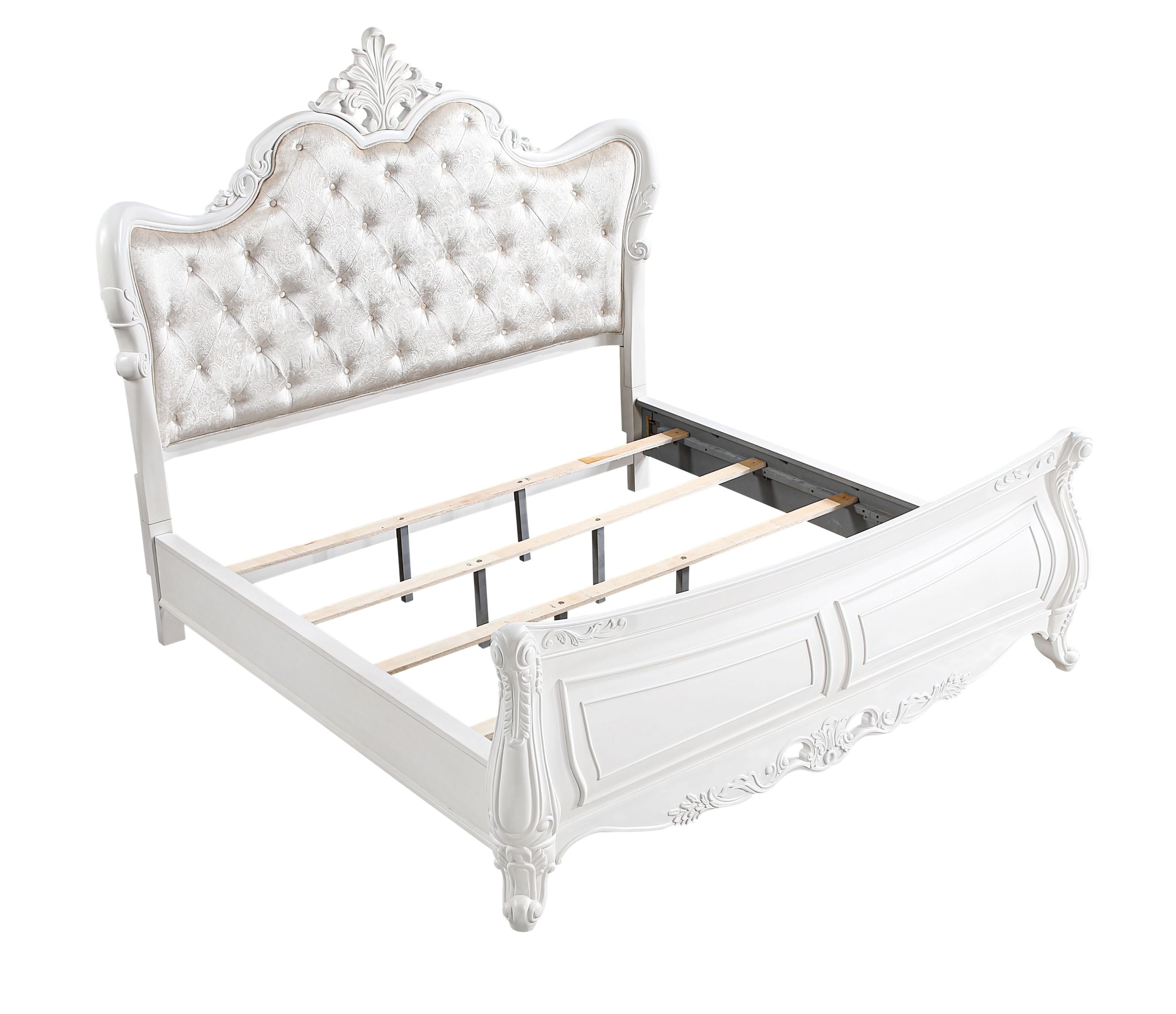Opulence Modern Style 5 Pc King Bedroom Set Made with Wood in Pearl White