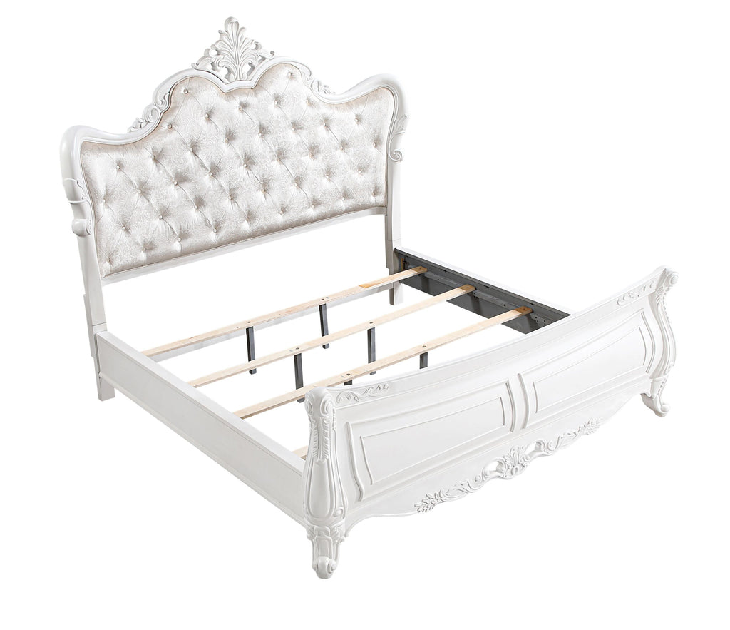 Opulence Modern Style 4 Pc King Bedroom Set Made with Wood in Pearl White