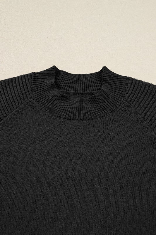 Solid High Neck Sweater and Pleated Mini Skirt Set