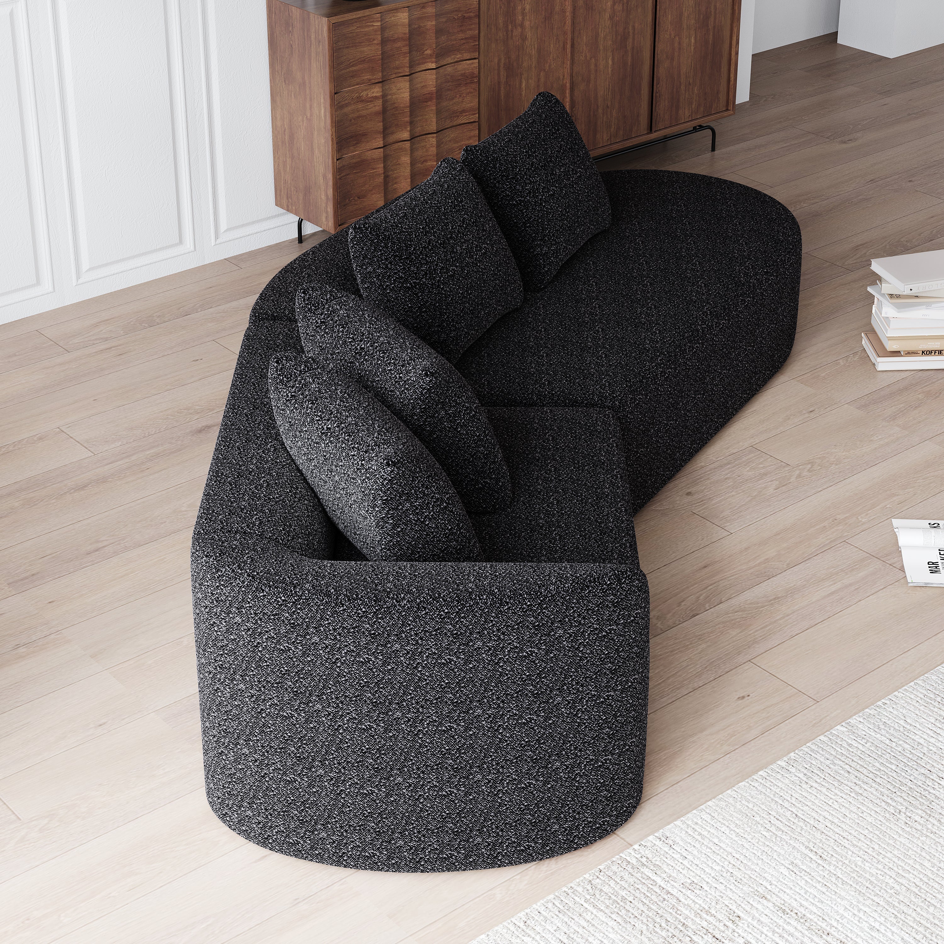Modern Upholstered Oversized Sectional Sofa, 112-Inch Chenille 4-Seater Extra Deep & Wide Seat Curved Cloud Couch with 4 Throw Pillows, Free Combination Sofa Couch for Living Room,Bedroom