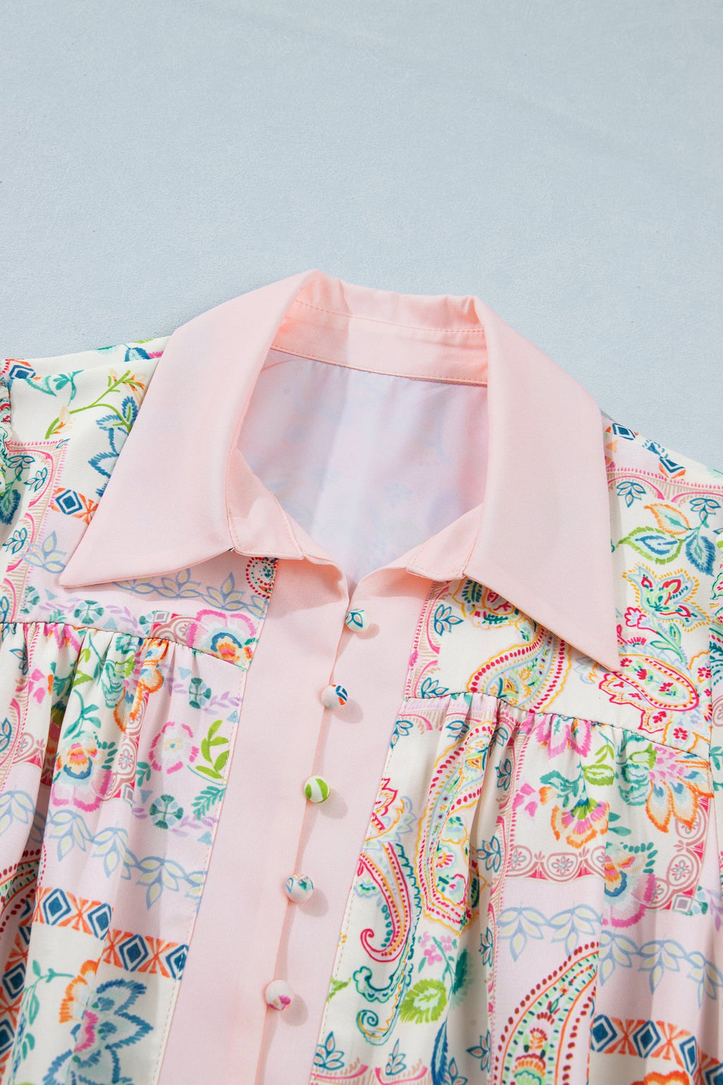 Boho Floral Colorblock 3/4 Sleeve Belted Mini Dress