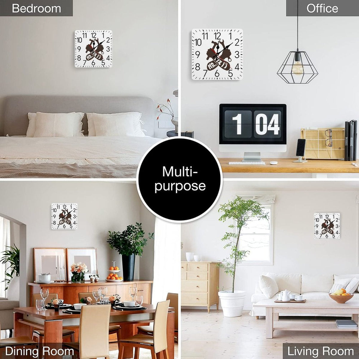 Mr. Fix It Mechanic Square Wall Clock with Numbers | Ships from USA