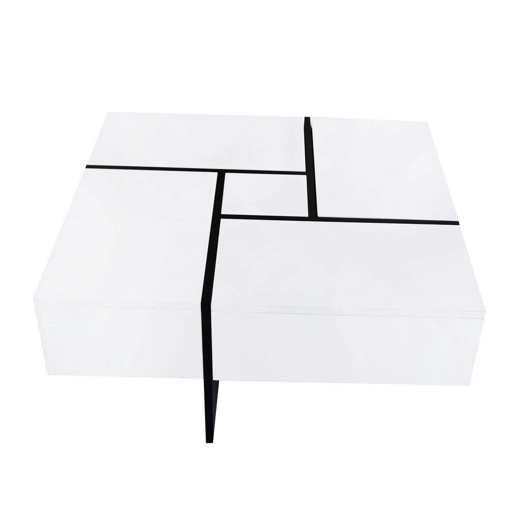 ON-TREND Unique Design Coffee Table with 4 Hidden Storage Compartments, Square Cocktail Table with Extendable Sliding Tabletop, UV High-gloss Design Center Table for Living Room, 31.5'x 31.5'