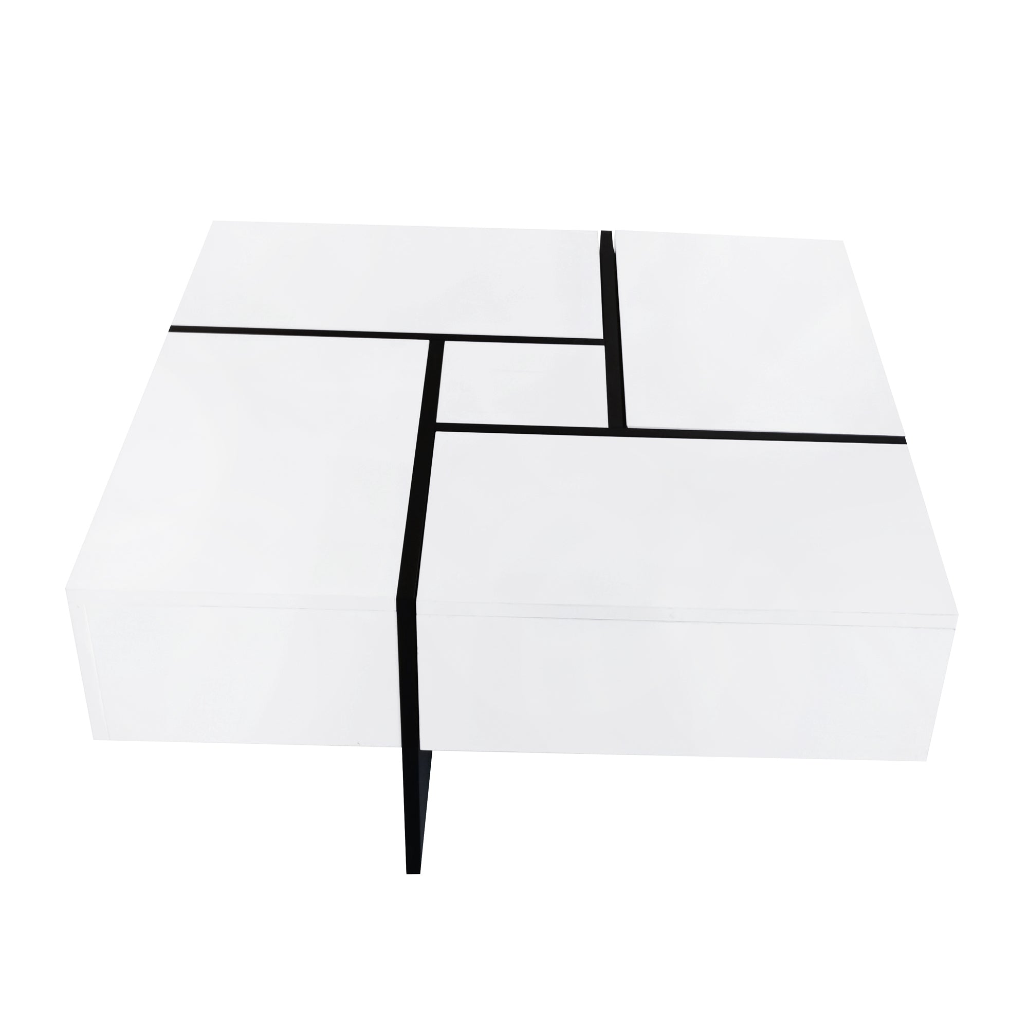 ON-TREND Unique Design Coffee Table with 4 Hidden Storage Compartments, Square Cocktail Table with Extendable Sliding Tabletop, UV High-gloss Design Center Table for Living Room, 31.5'x 31.5'