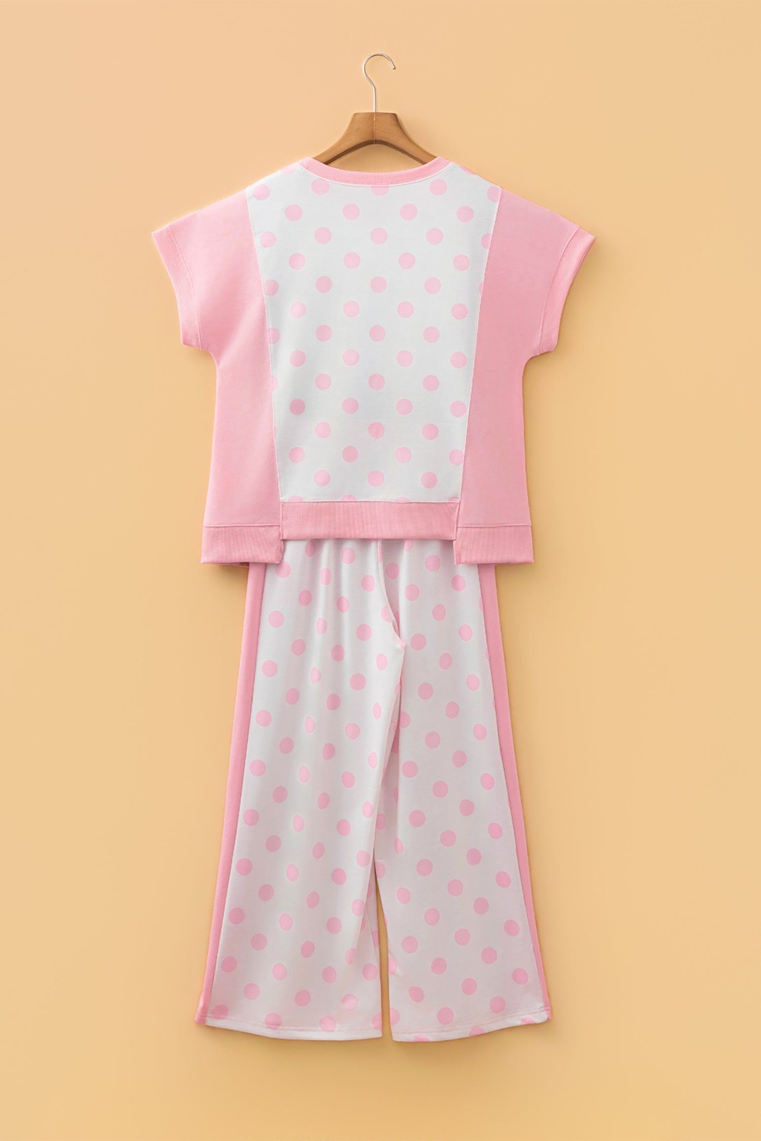 Polka Dot Patchwork Top & Wide Leg Pants Set