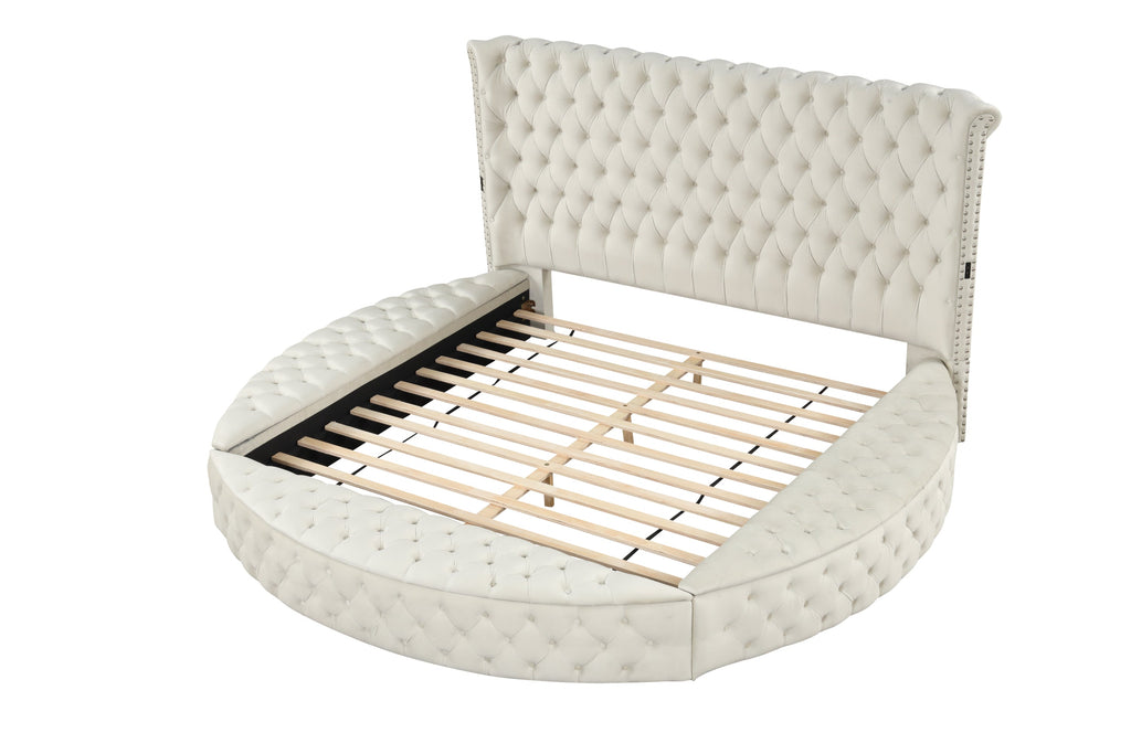 Modern Style Queen 5PC  Bedroom Set with USB Ports & Made with Wood in Cream(CA INVENTORY)