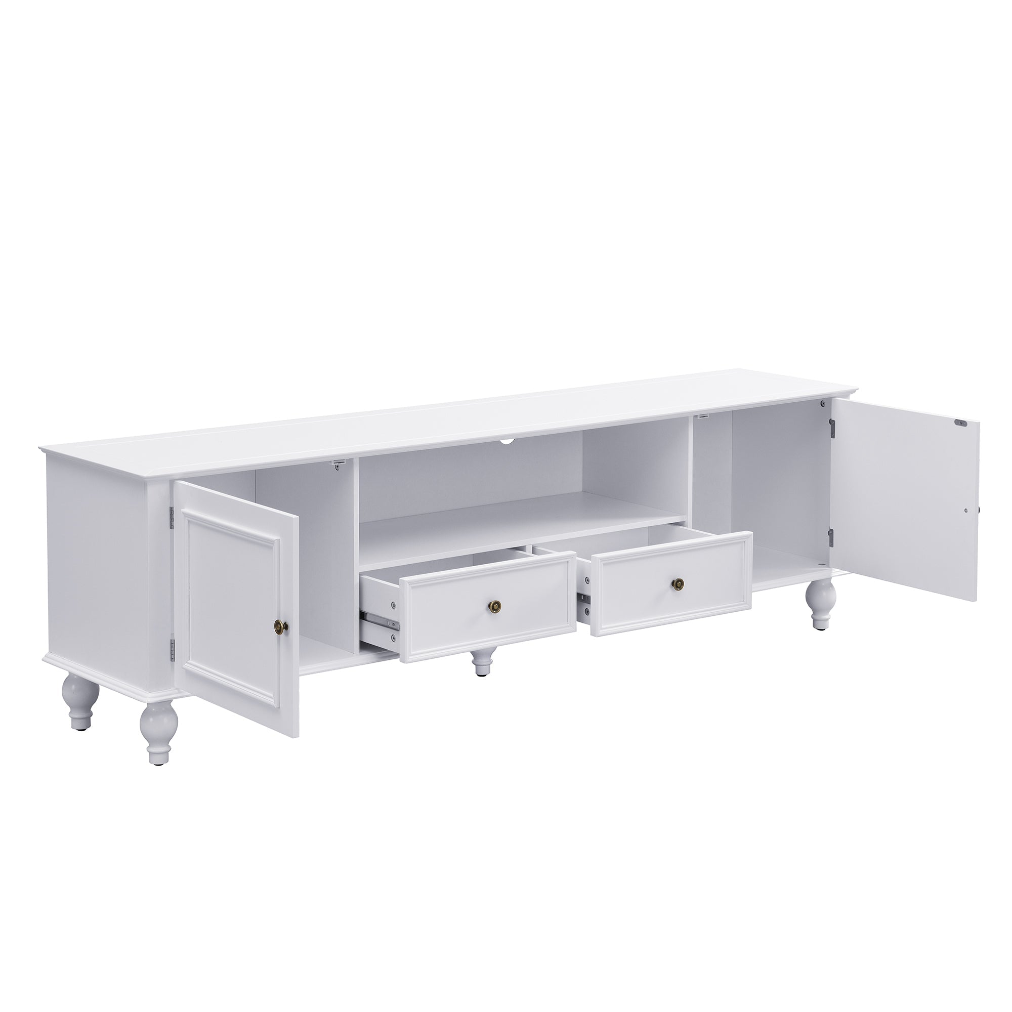 U-Can 70.9'' Modern TV Stand for TVs up to 80 Inches, Entertainment Center with Open Compartment, TV Storage Cabinet with 2 Drawers, 2 Cabinets and 5 Solid Legs for Living room