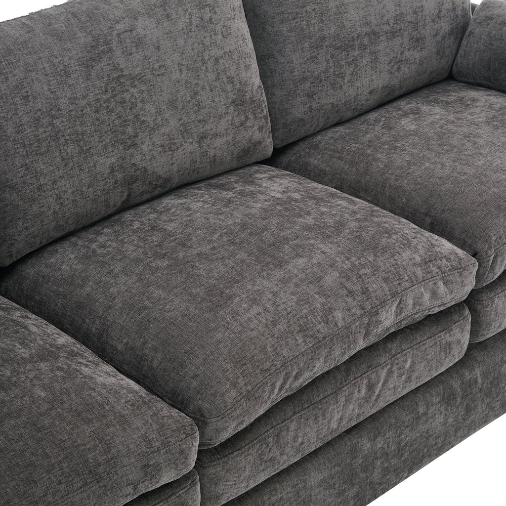 Cozy Upholstered Oversized 3-Seater Cloud Sofa with Double Cushion in Grey Chenille