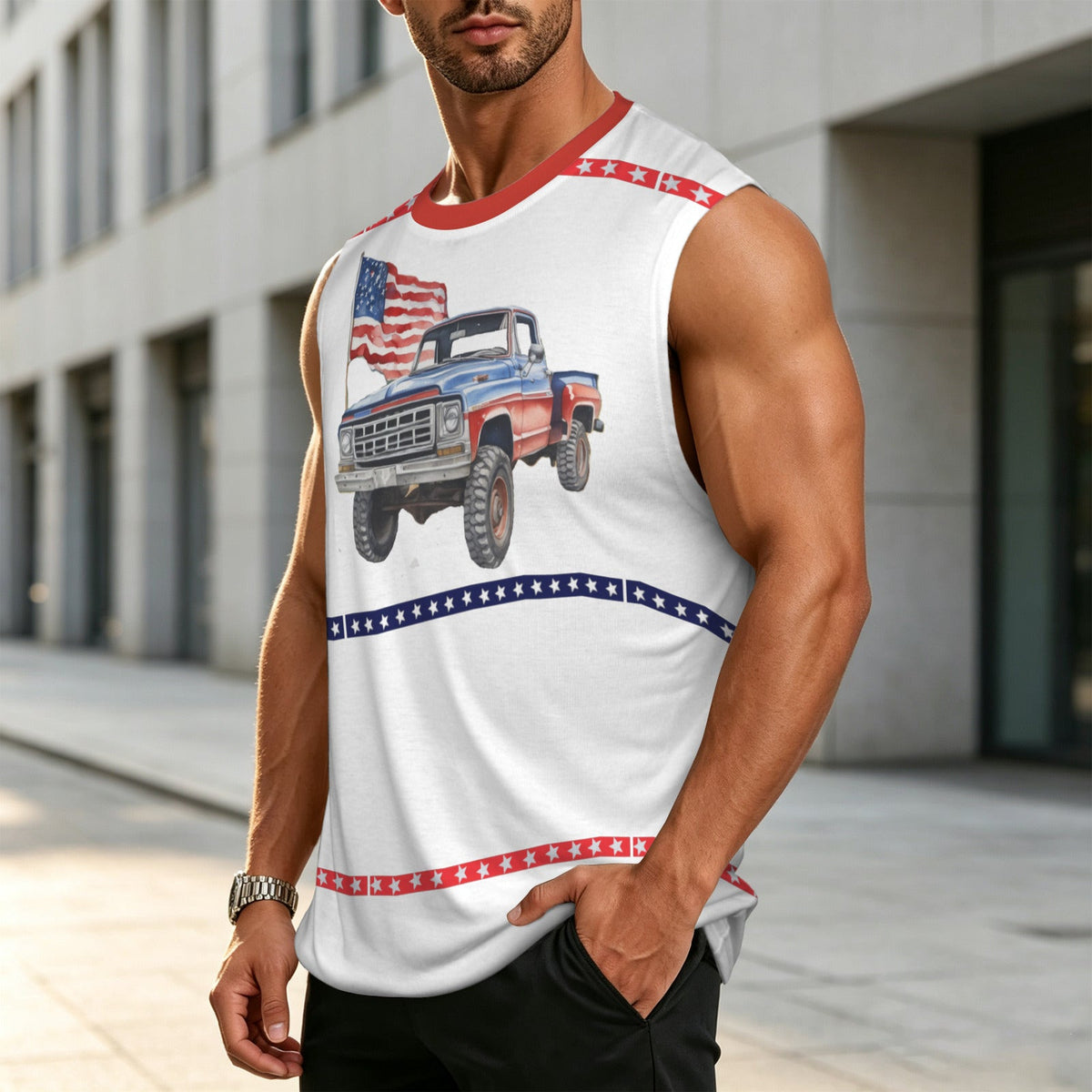 US Flag Pickup Truck Sleeveless Shirt